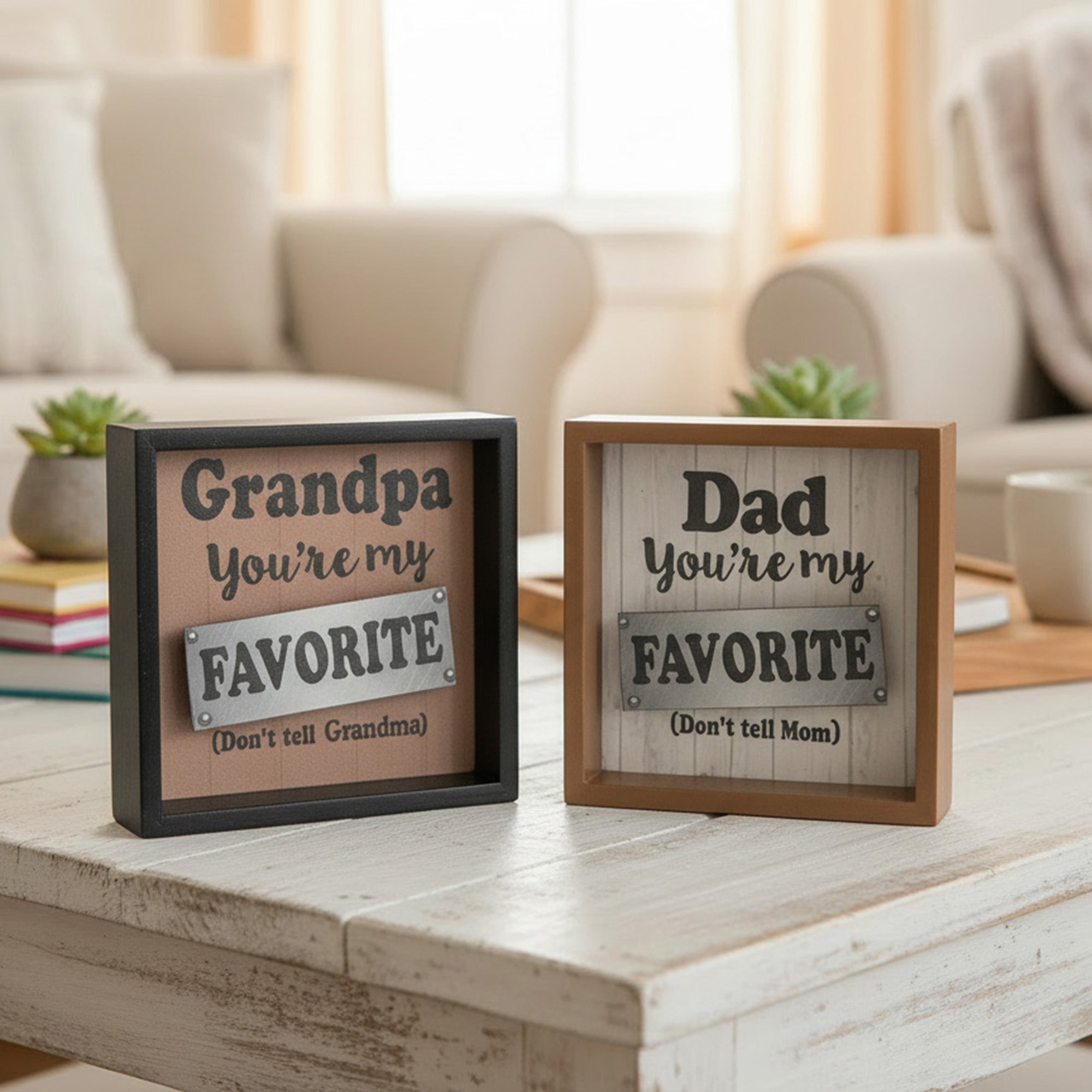 Assorted Wood Shadow Blocks “You’re My Favorite, Don’t Tell” - Set of 2