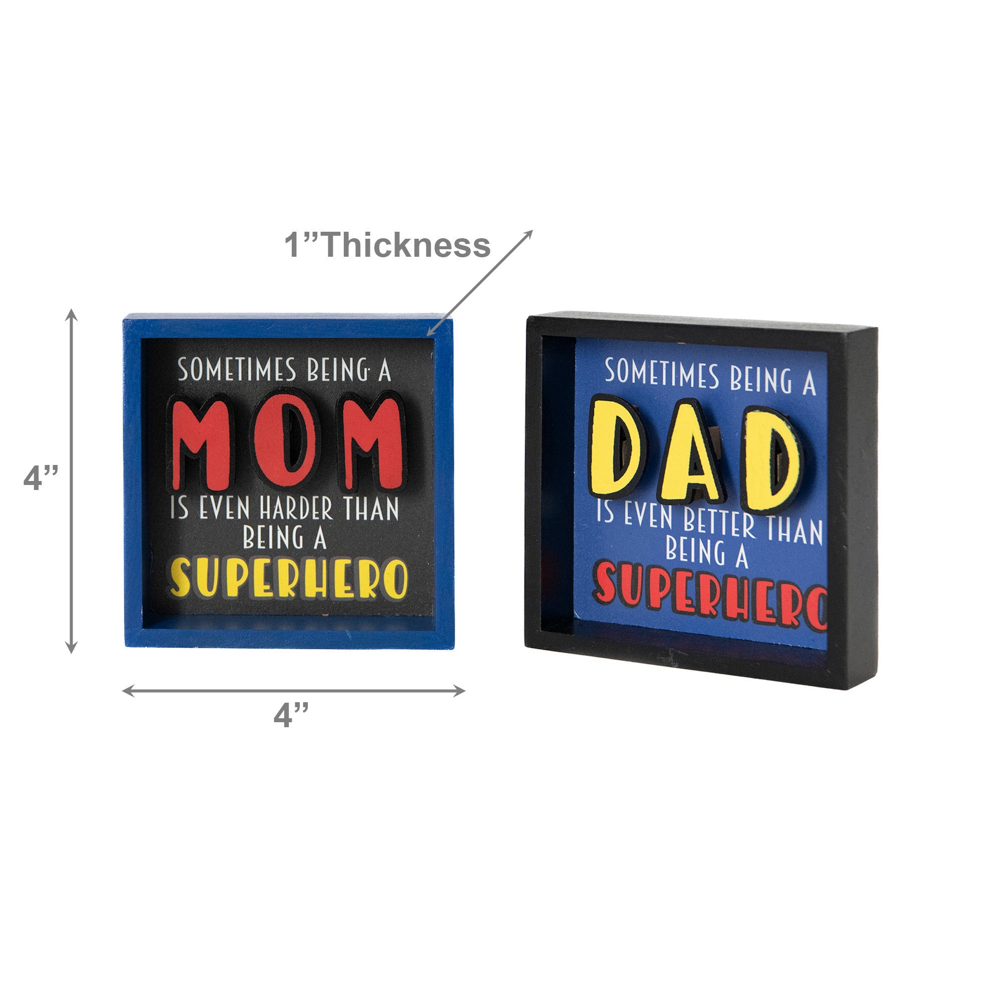 Assorted Wood Shadow Blocks “Superhero Dad/Mom” - Set of 2