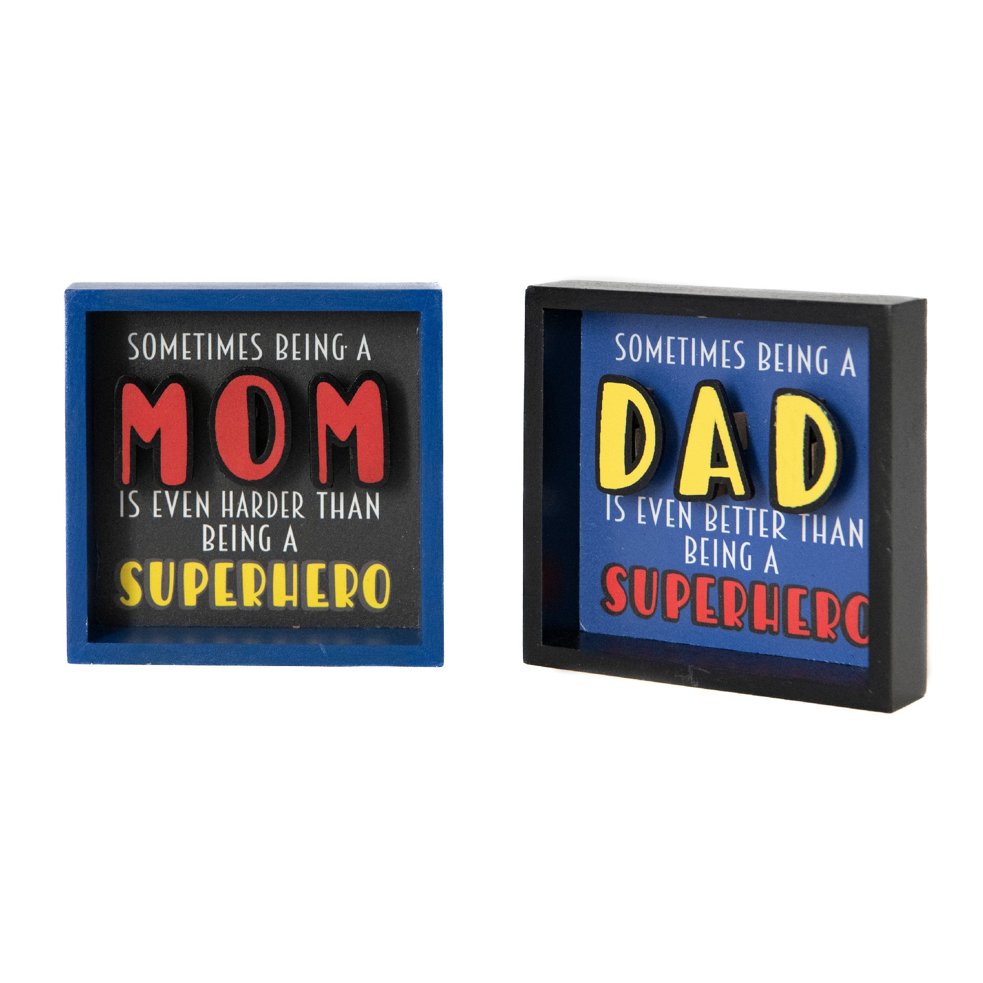 Assorted Wood Shadow Blocks “Superhero Dad/Mom” - Set of 2