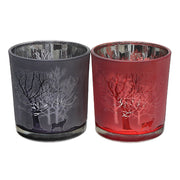 Glass Tealight Holders (Amber Trees) (Asstd) - Set of 2