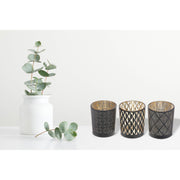 Glass Tealight Holder Black Pattern Set Of 3, Decorative Candle Holder, Home Accent