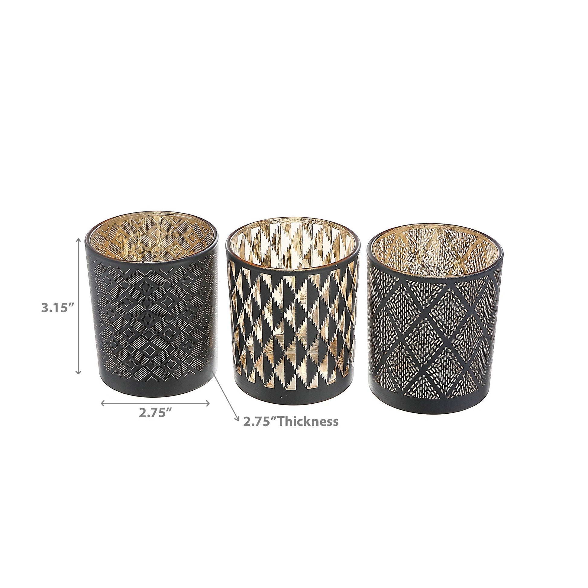 Glass Tealight Holder Black Pattern - Set of 3