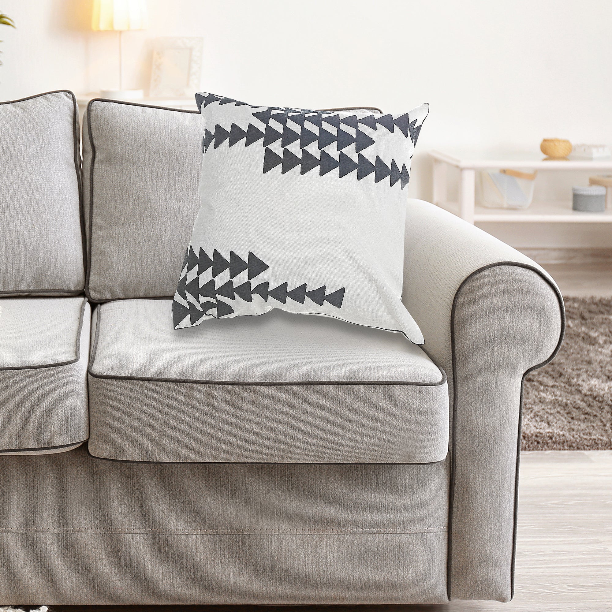 Polyester Embroidered Arrow Cushion White Set Of 2, Decorative Throw Pillow, Modern Home Accent