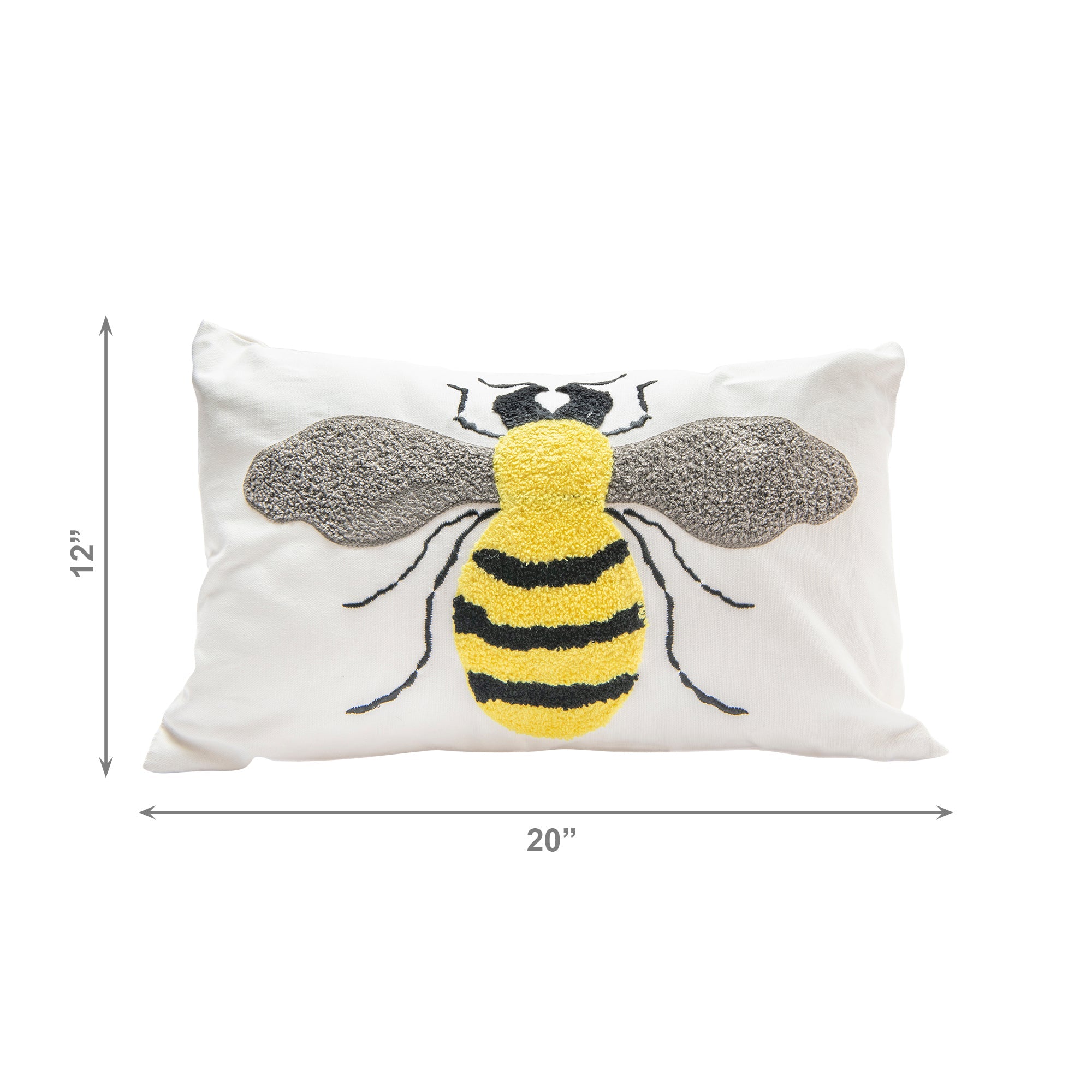 Rectangular Cotton Cushion with Embroidered Bee Design