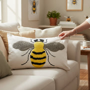Rectangular Cotton Cushion with Embroidered Bee Design
