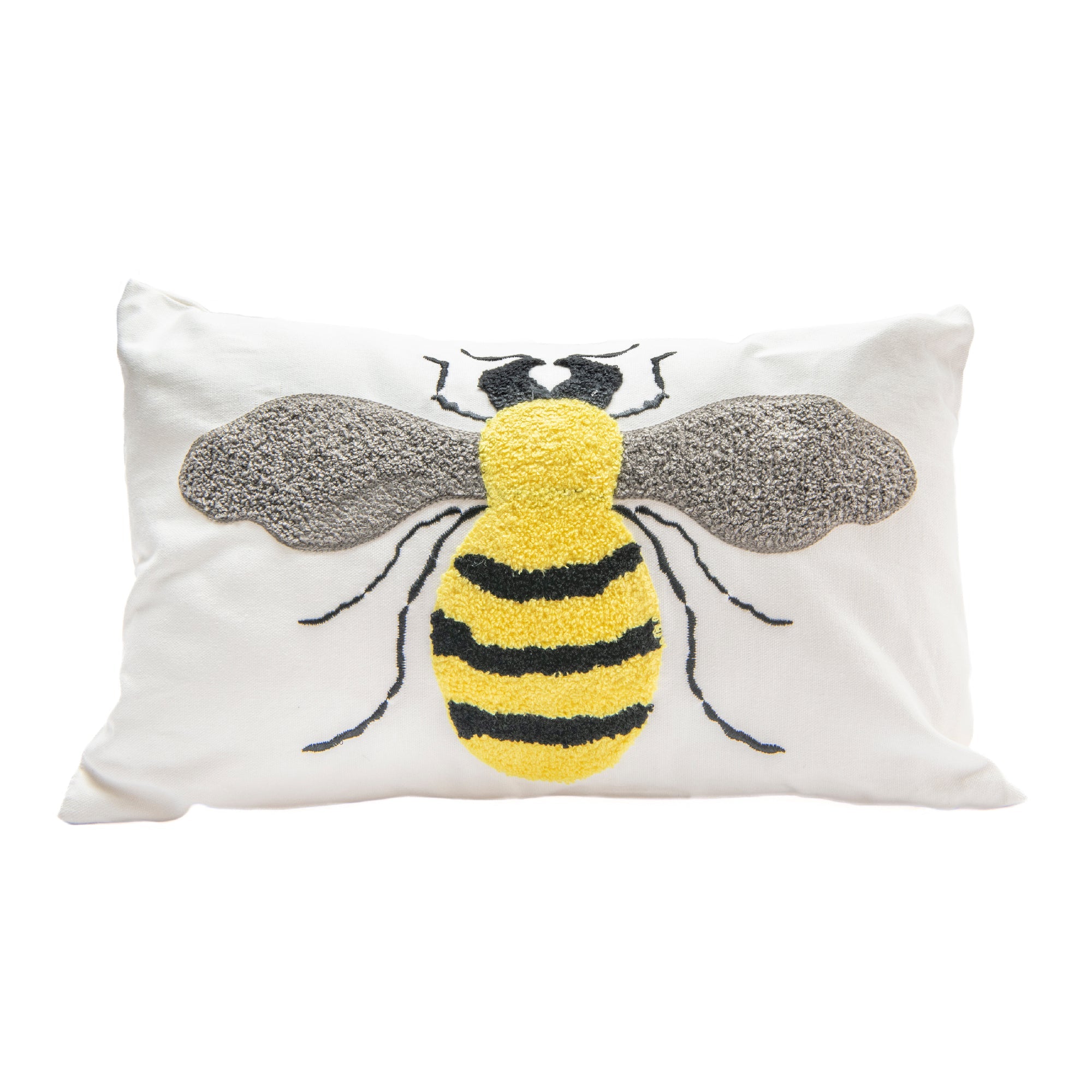 Rectangular Cotton Cushion with Embroidered Bee Design