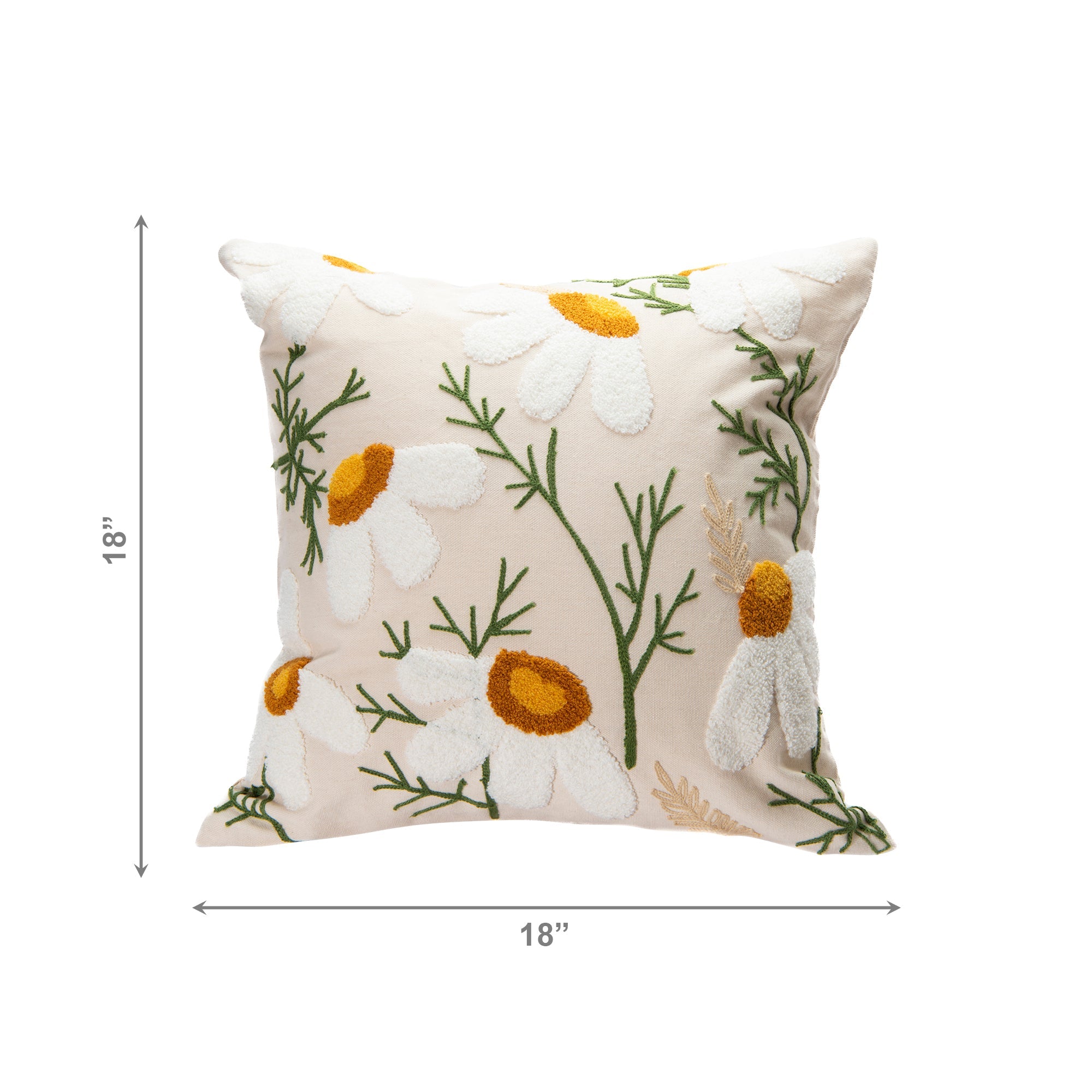 Square Cotton Cushion with Embroidered Daisies