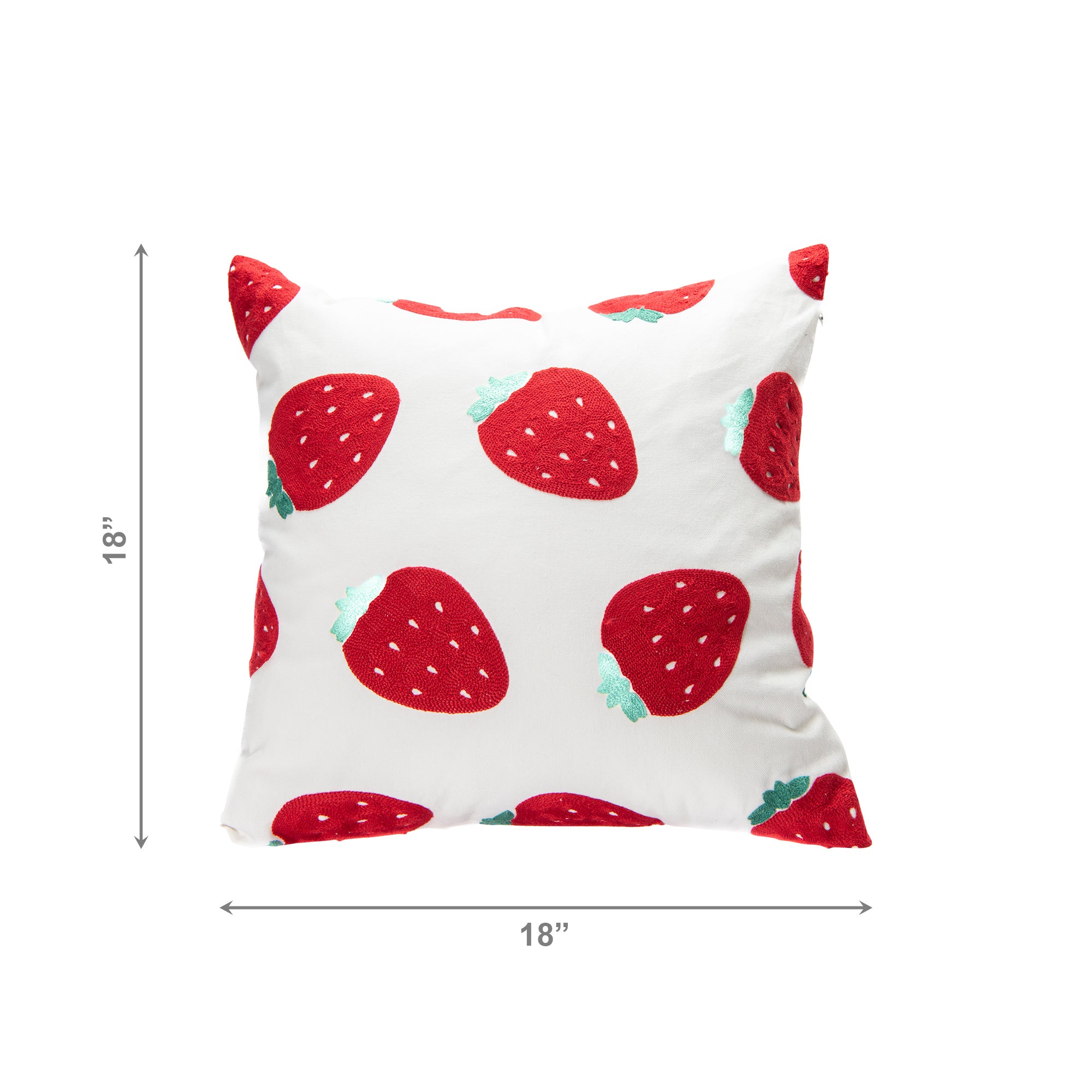 Square Cotton Cushion with Embroidered Large Strawberries