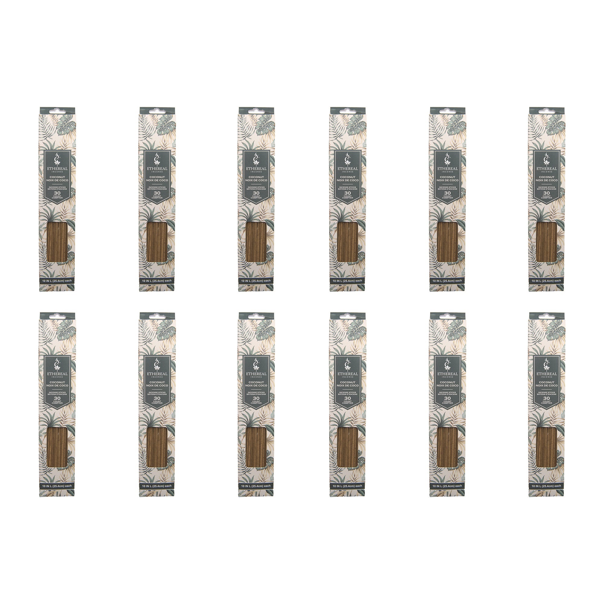 Coconut Scented Ethereal 30-Pack Incense Sticks - Set of 12
