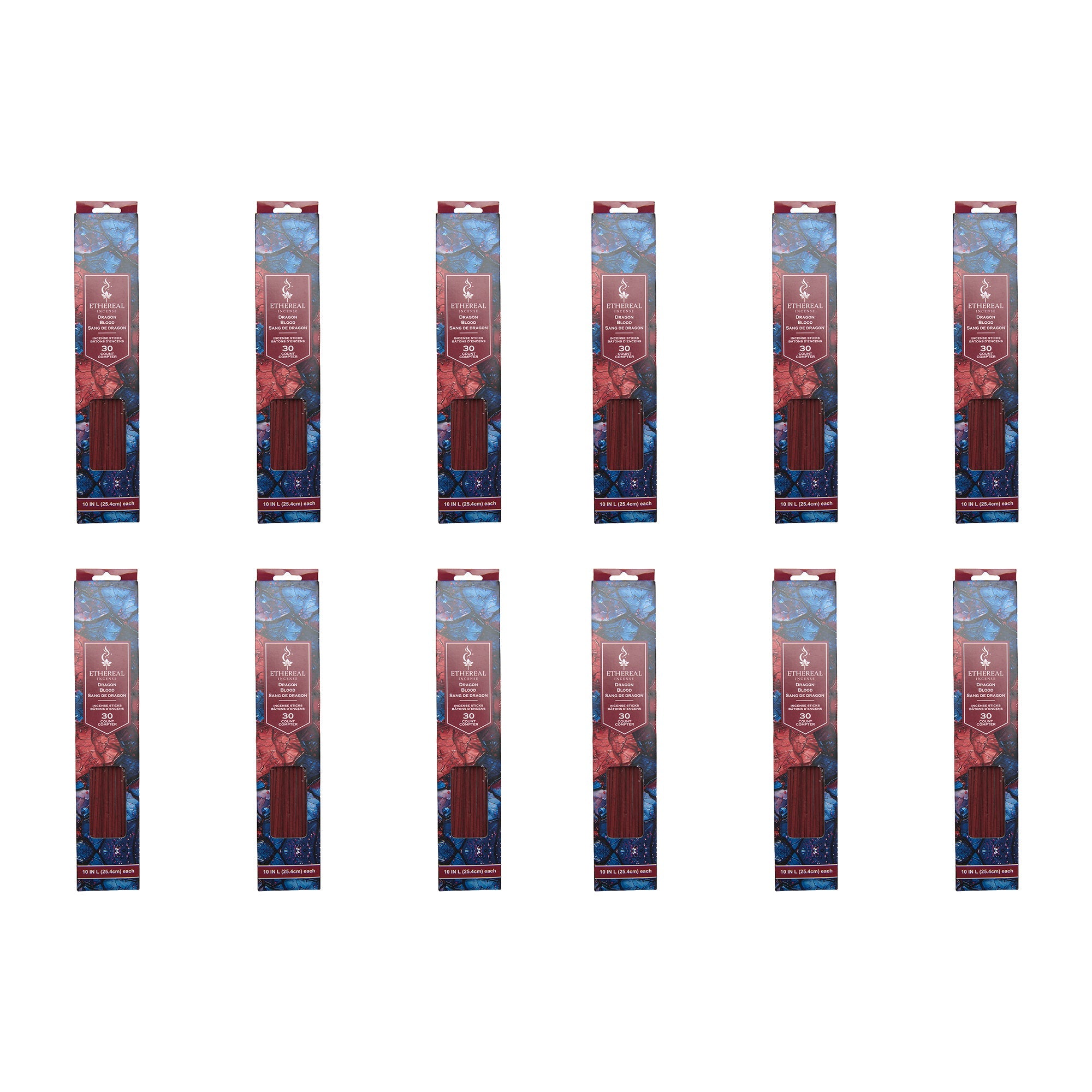 Dragon Blood Scented Ethereal 30-Pack Incense Sticks - Set of 12