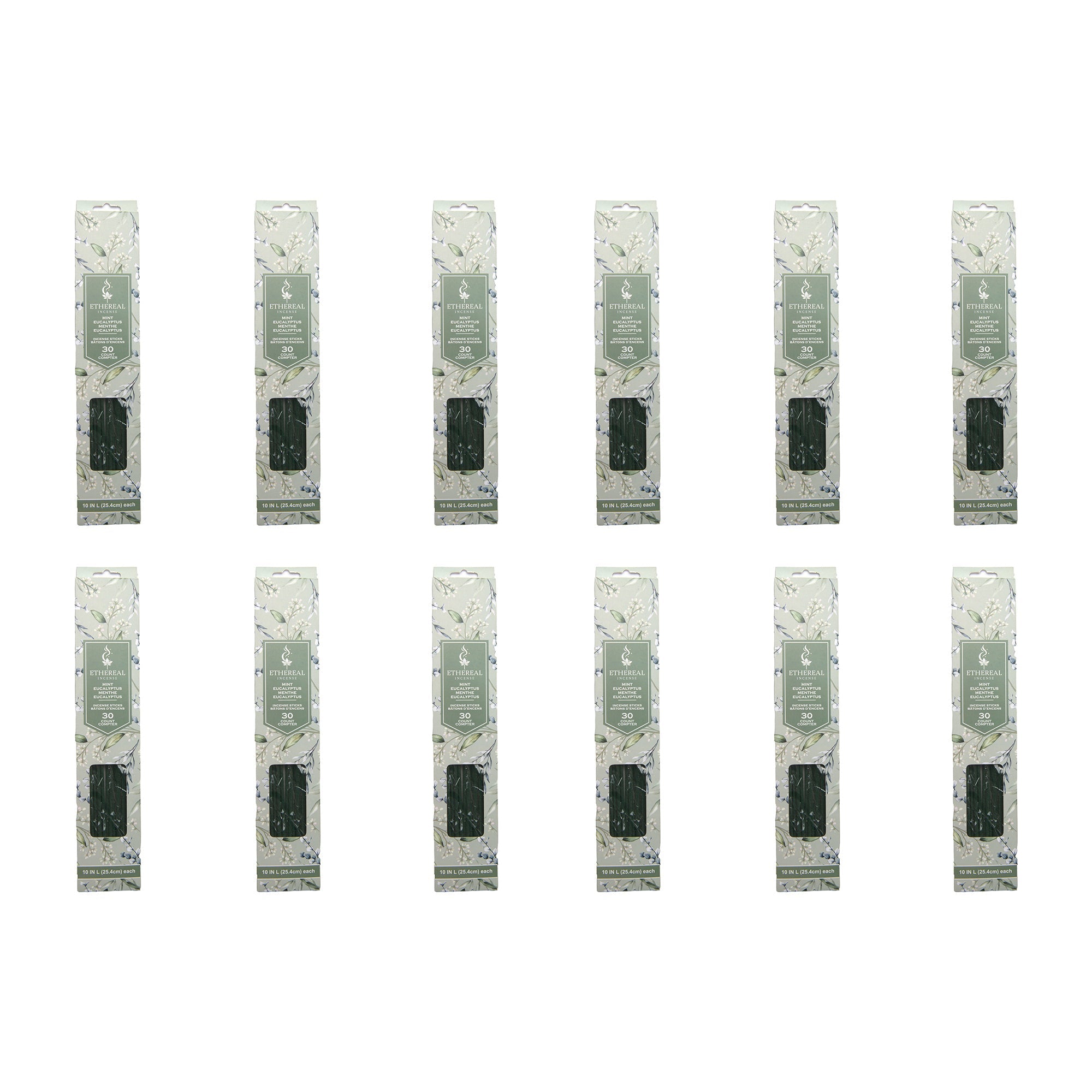 Eucalyptus Mint Scented Ethereal 30-Pack Incense Sticks - Set of 12