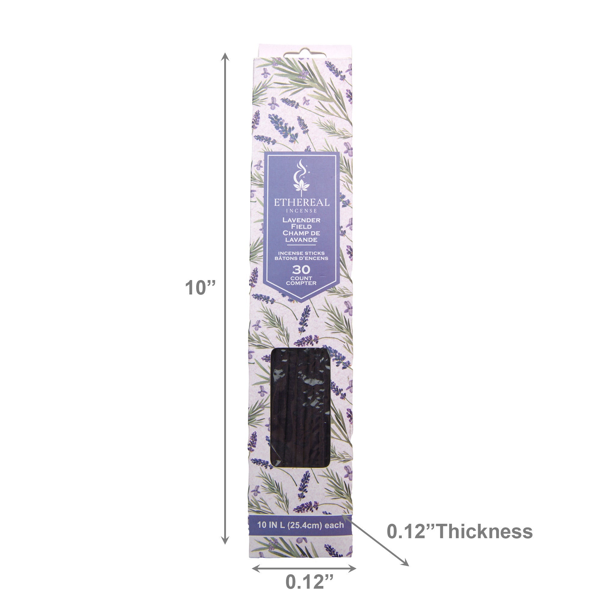 Lavender Scented Ethereal 30-Pack Incense Sticks - Set of 12