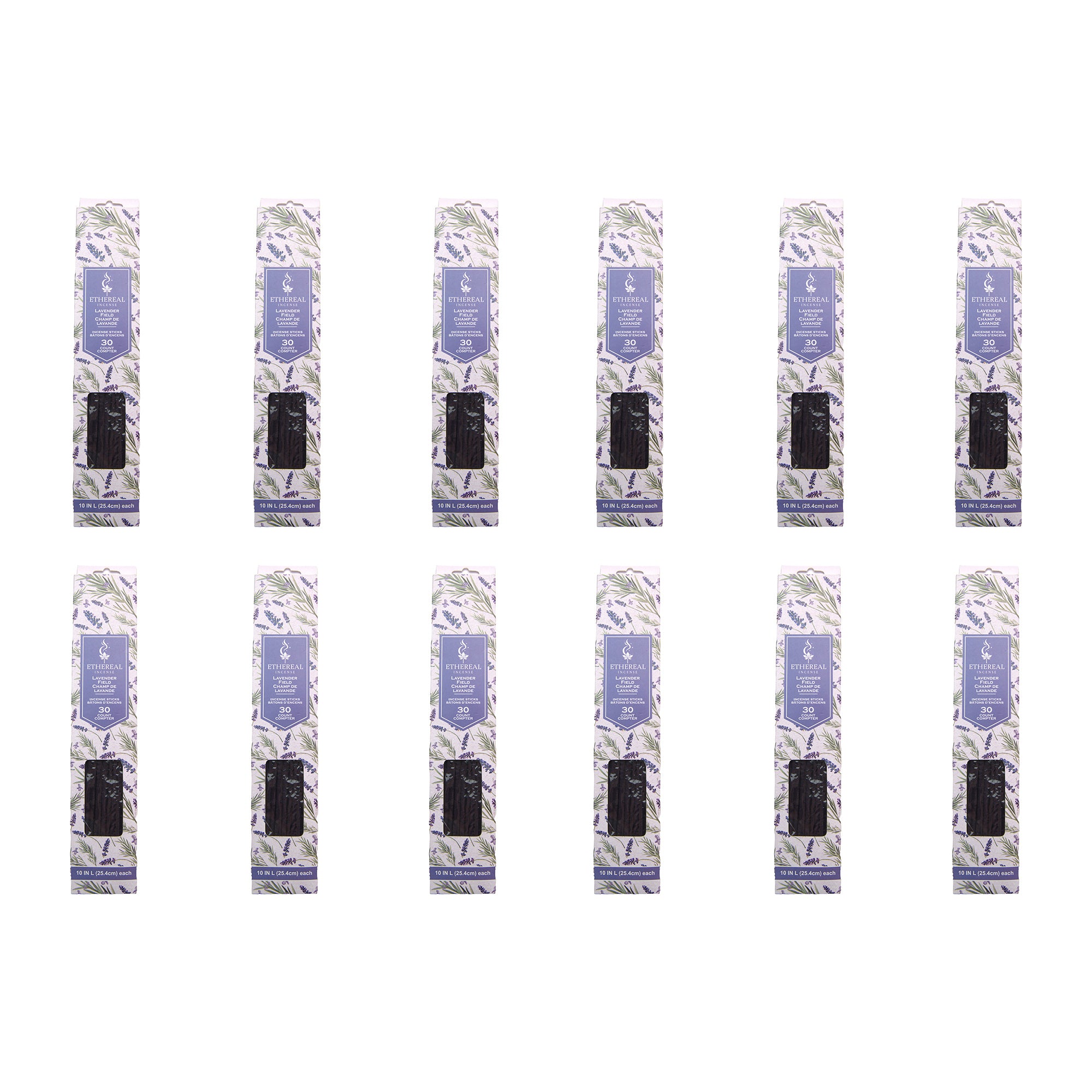 Lavender Scented Ethereal 30-Pack Incense Sticks - Set of 12