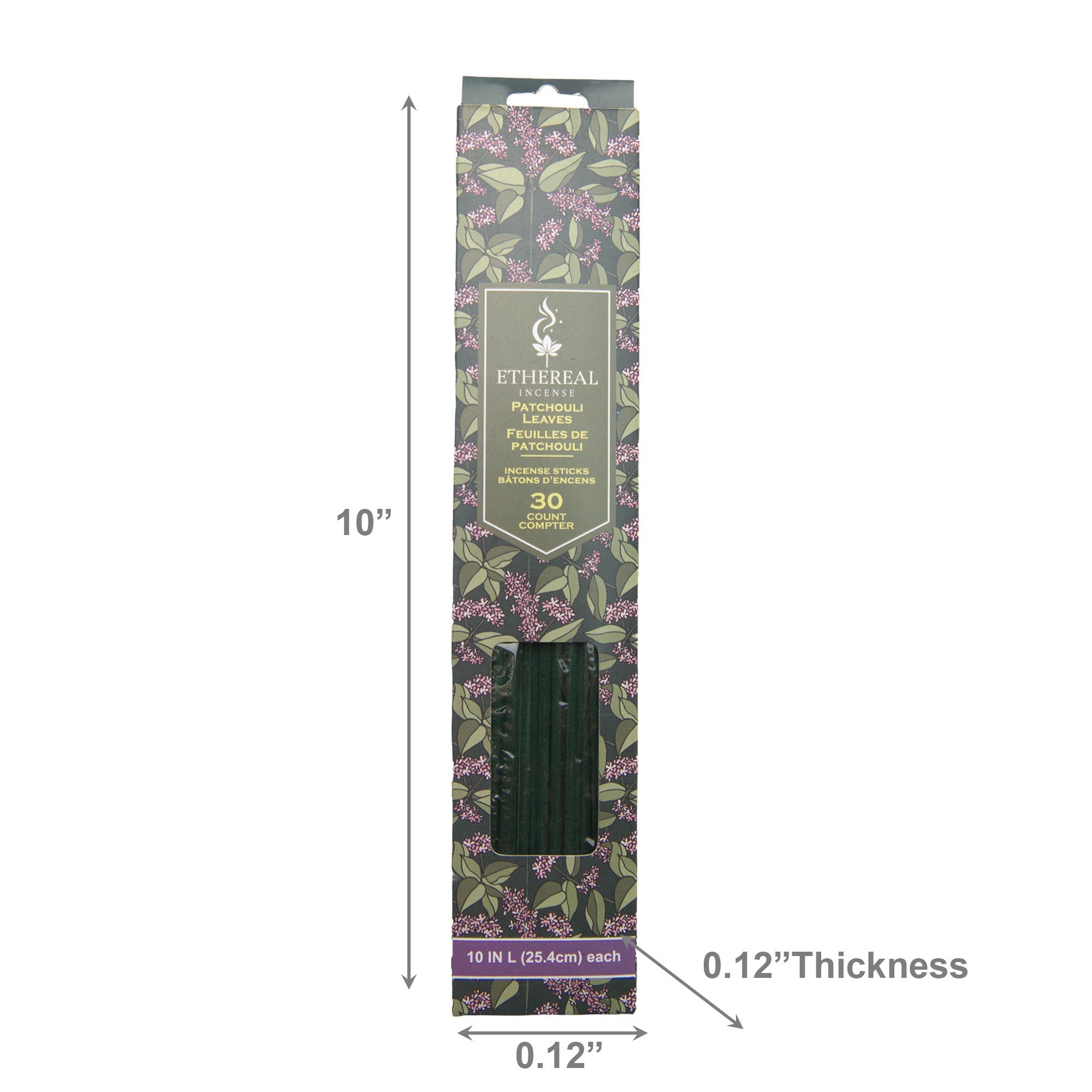 Patchouli Leaves Scented Ethereal 30-Pack Incense Sticks - Set of 12