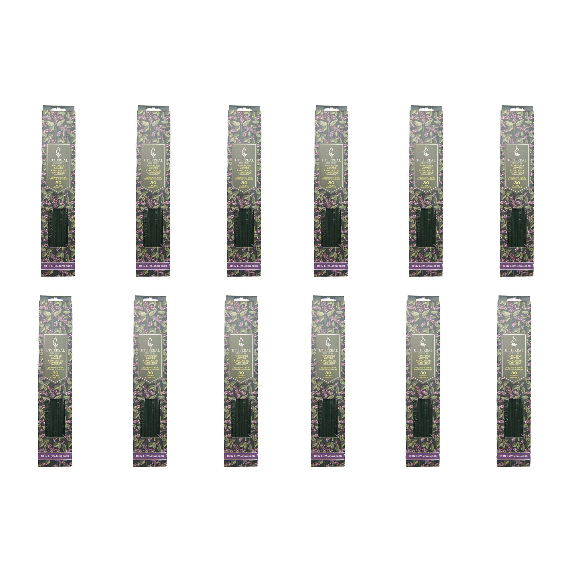 Patchouli Leaves Scented Ethereal 30-Pack Incense Sticks - Set of 12