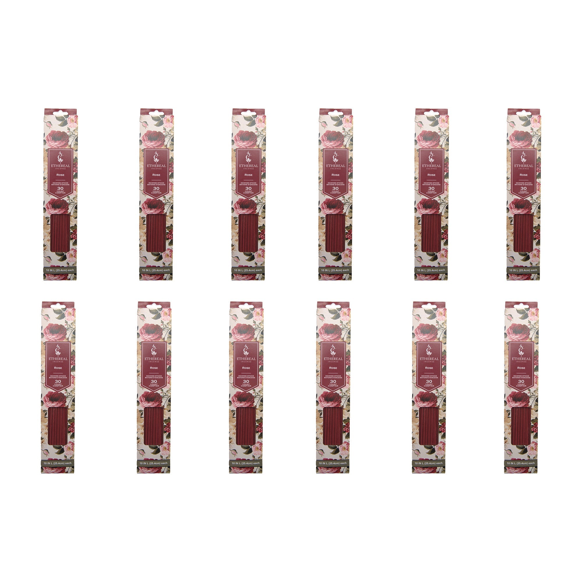 Rose Scented Ethereal 30-Pack Incense Sticks - Set of 12