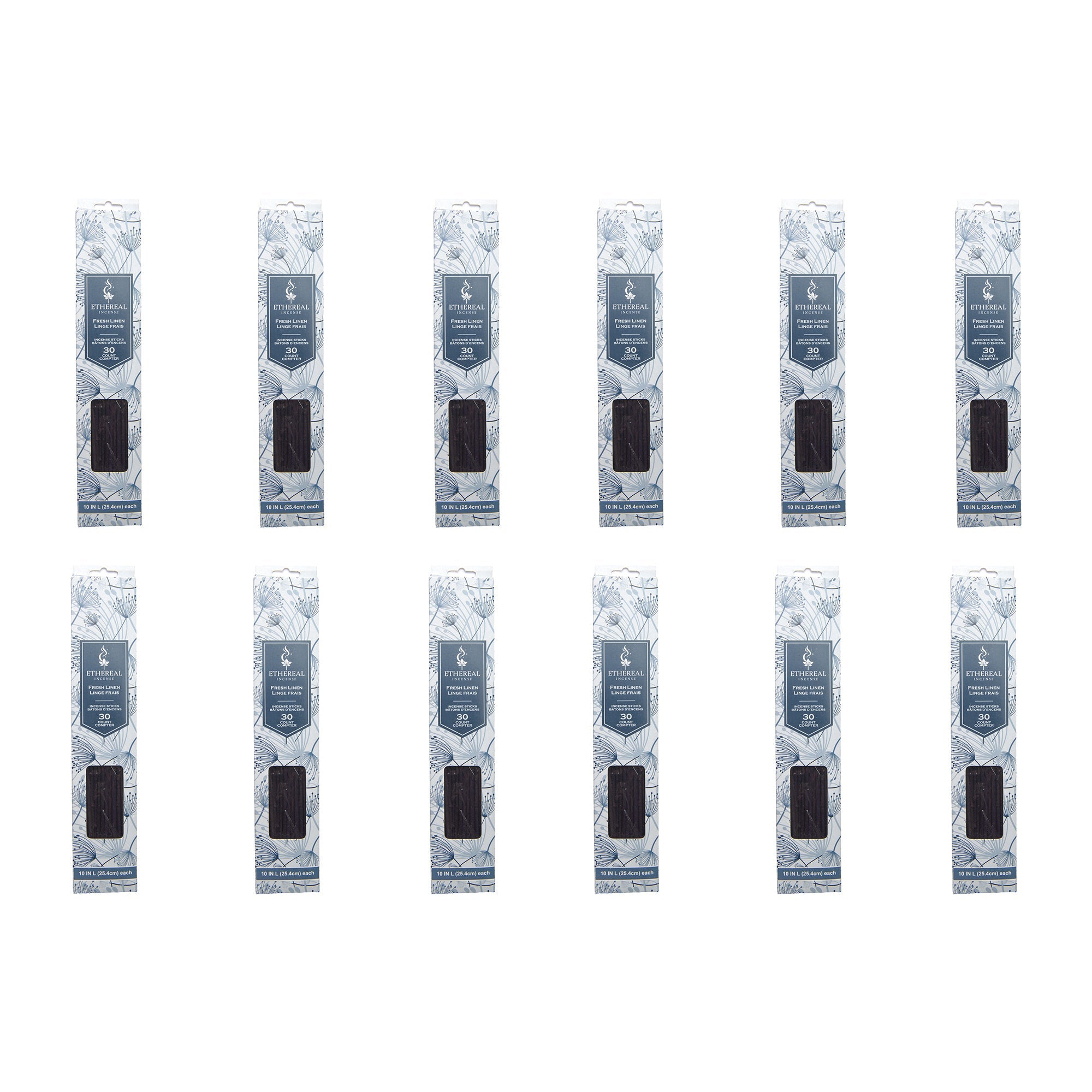 Fresh Linen Scented Ethereal 30-Pack Incense Sticks - Set of 12