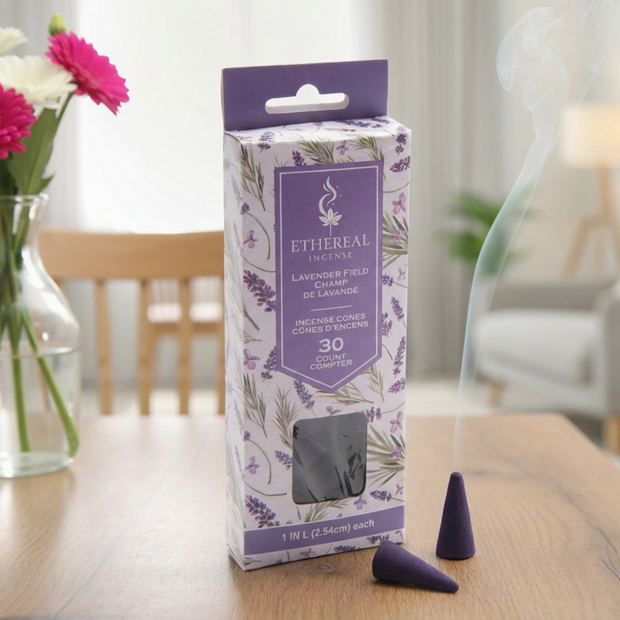 Lavender Scented Ethereal 30-Pack Incense Cones - Set of 12