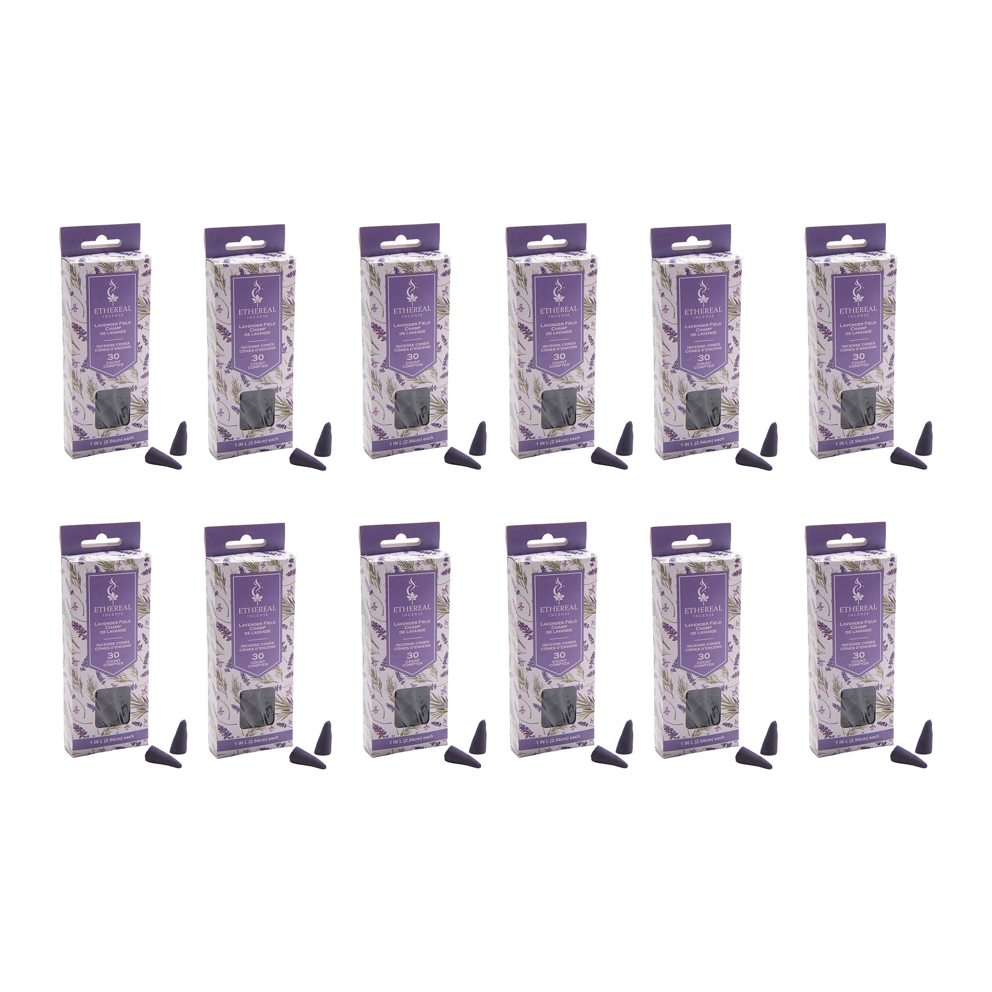 Lavender Scented Ethereal 30-Pack Incense Cones - Set of 12