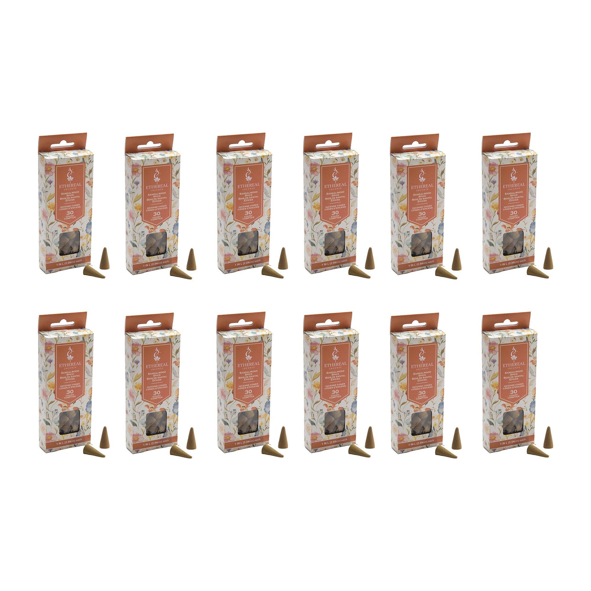 Sandalwood Scented Ethereal 30-Pack Incense Cones - Set of 12