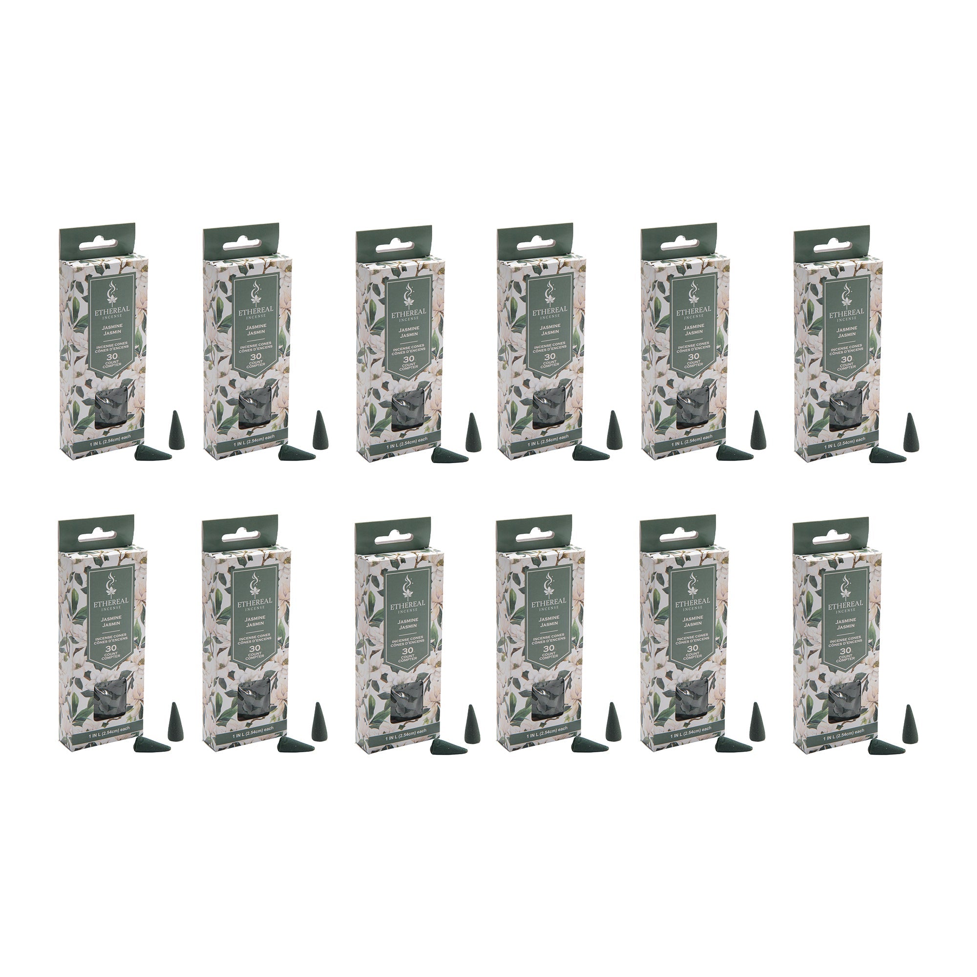 Jasmine Scented Ethereal 30-Pack Incense Cones - Set of 12