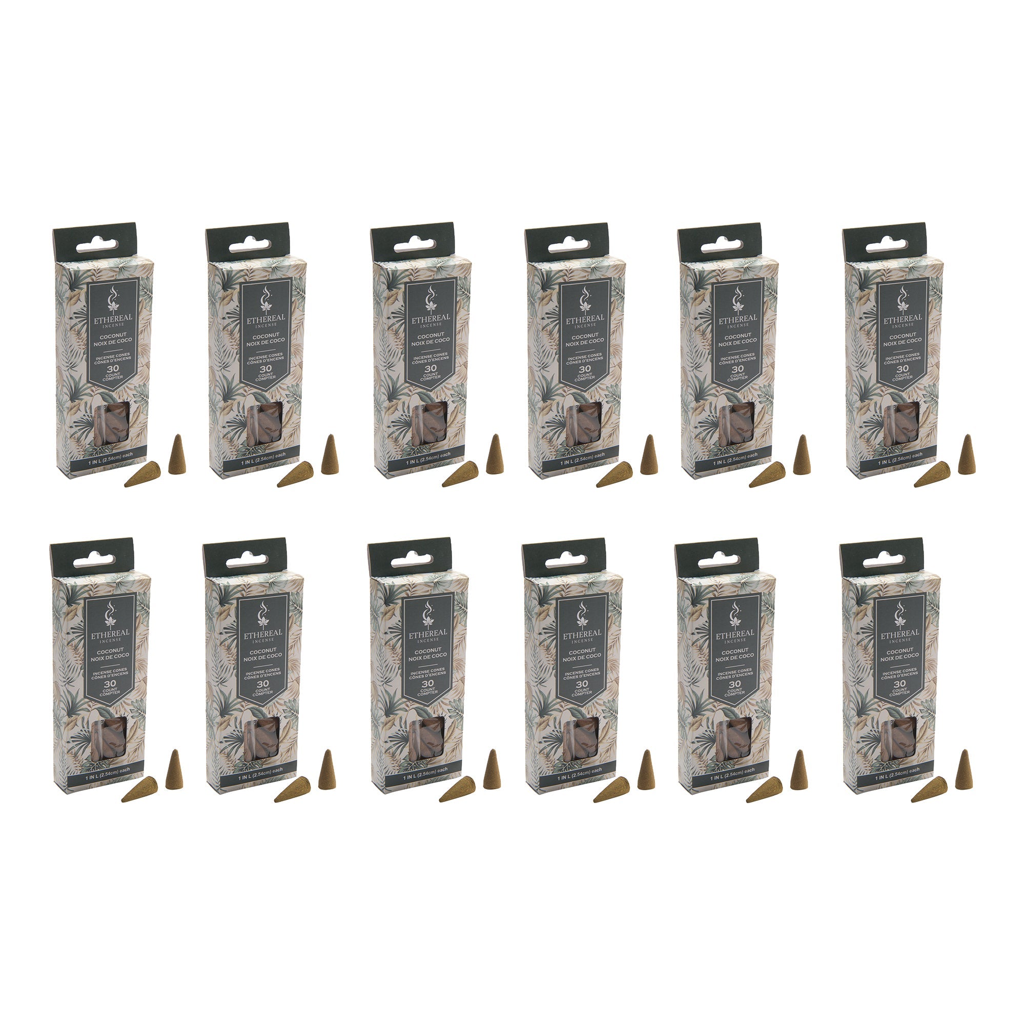Coconut Scented Ethereal 30-Pack Incense Cones - Set of 12