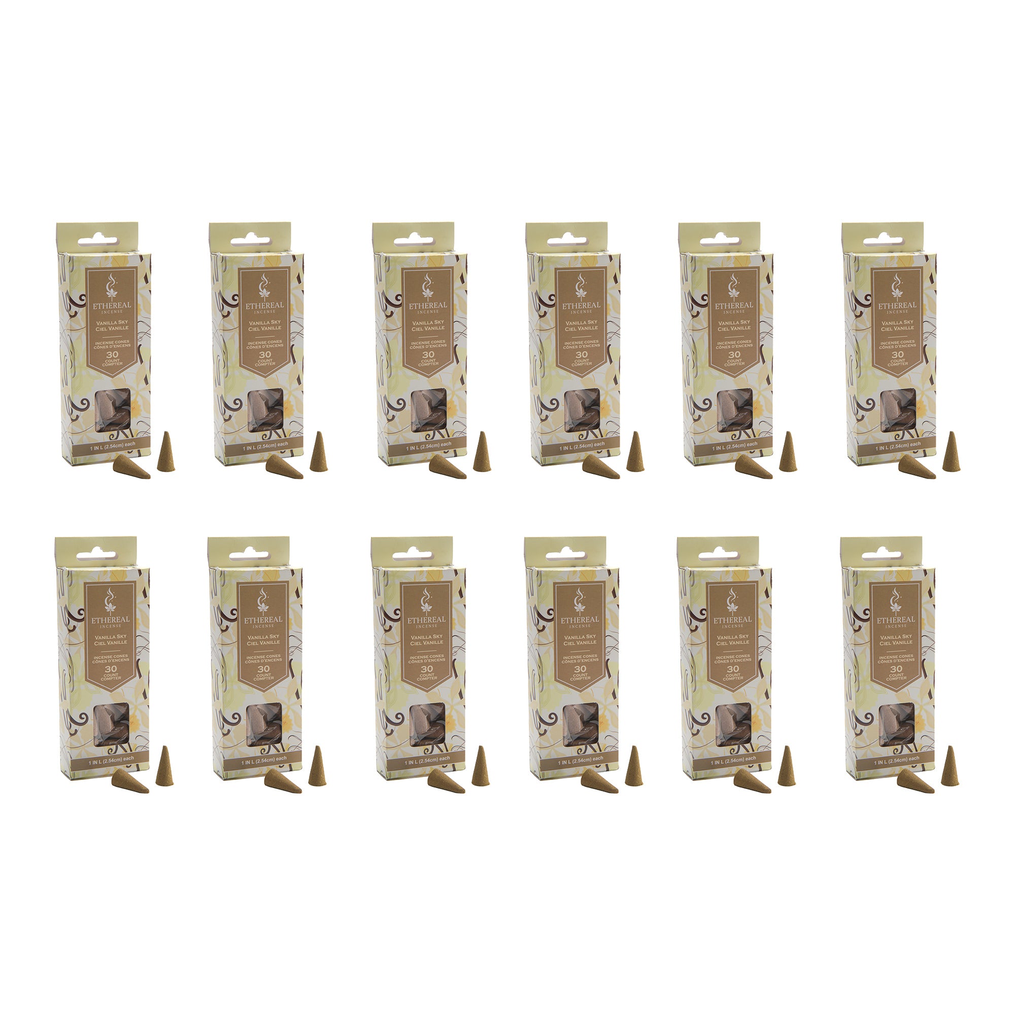 Vanilla Sky Scented Ethereal 30-Pack Incense Cones - Set of 12