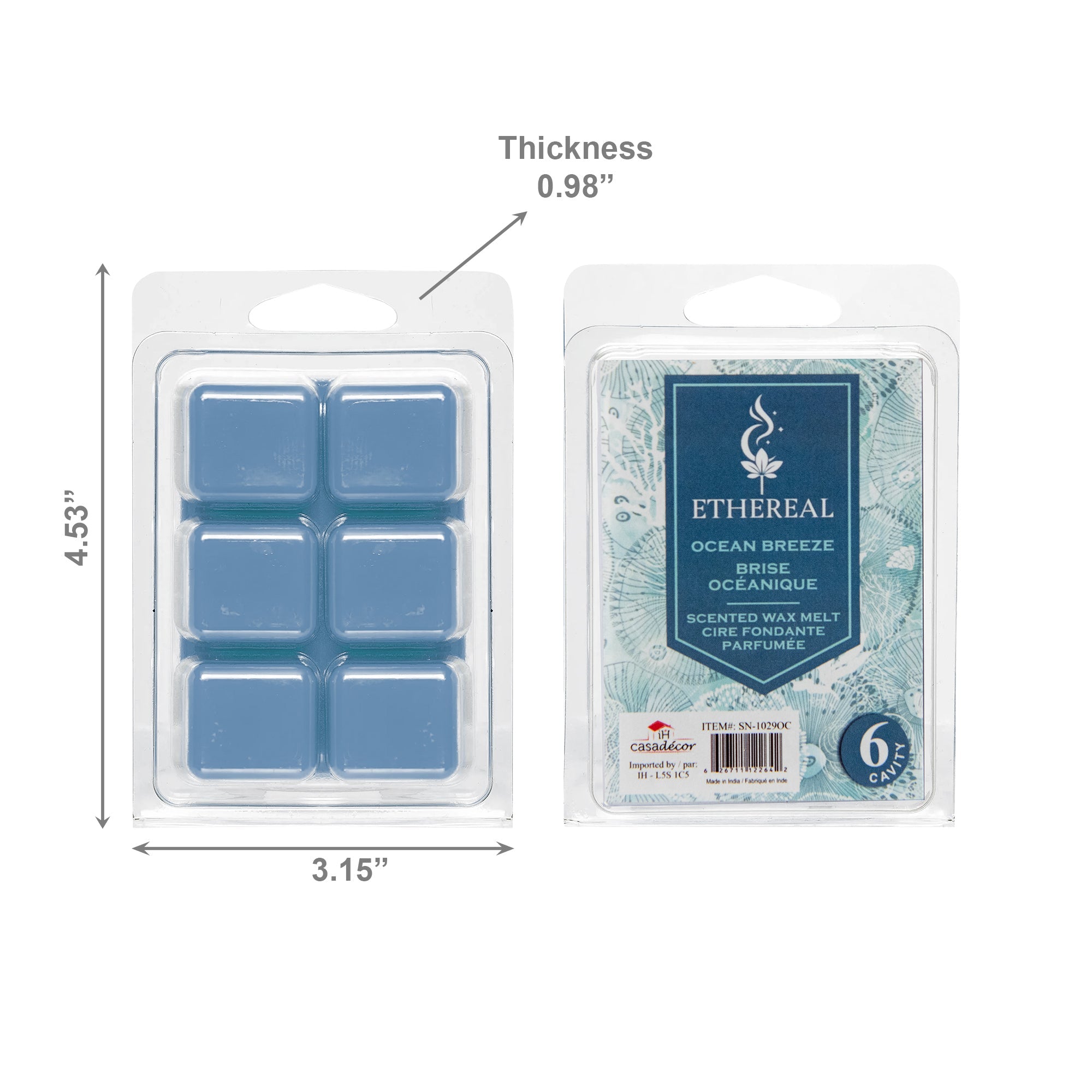 Ocean Breeze Scented Ethereal 6-Pack Wax Melt Cubes - Set of 6