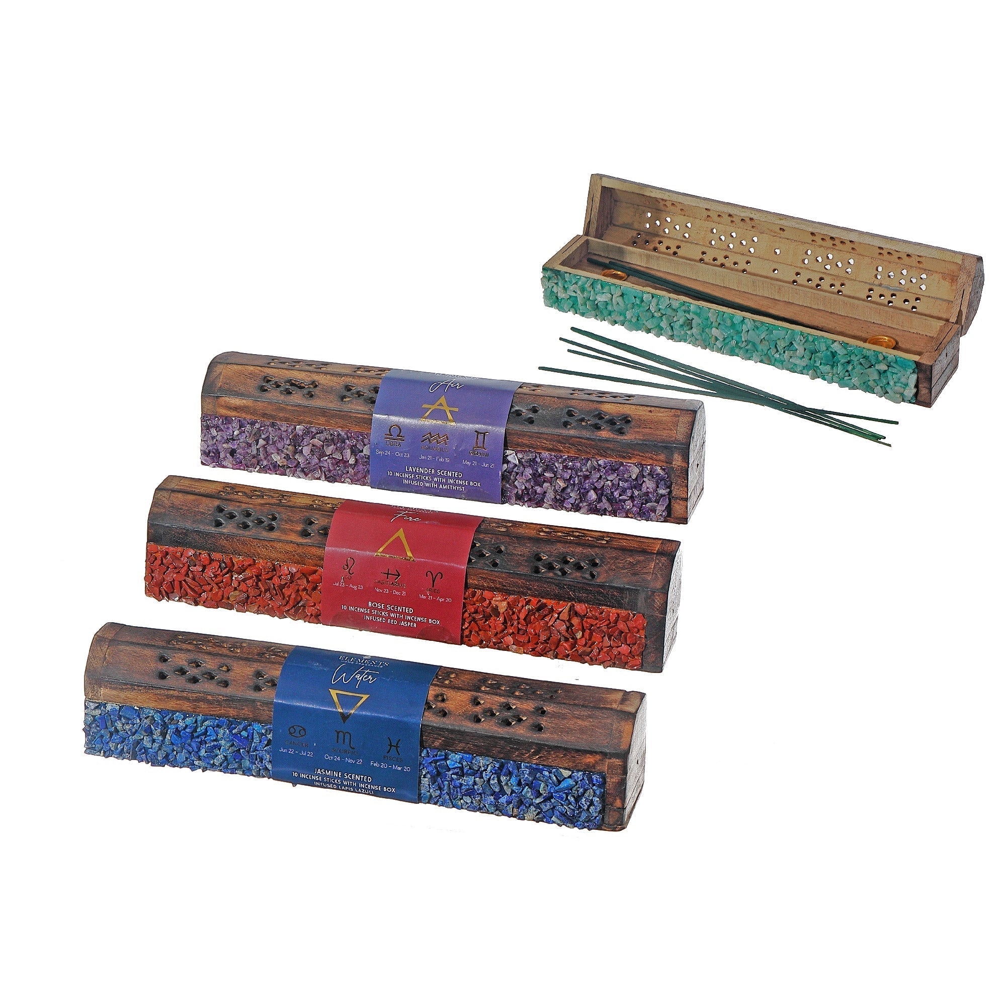 Element Wooden Box with 10 Incense Sticks Assorted, Aromatherapy Gift Set, Home Fragrance, Set of 4