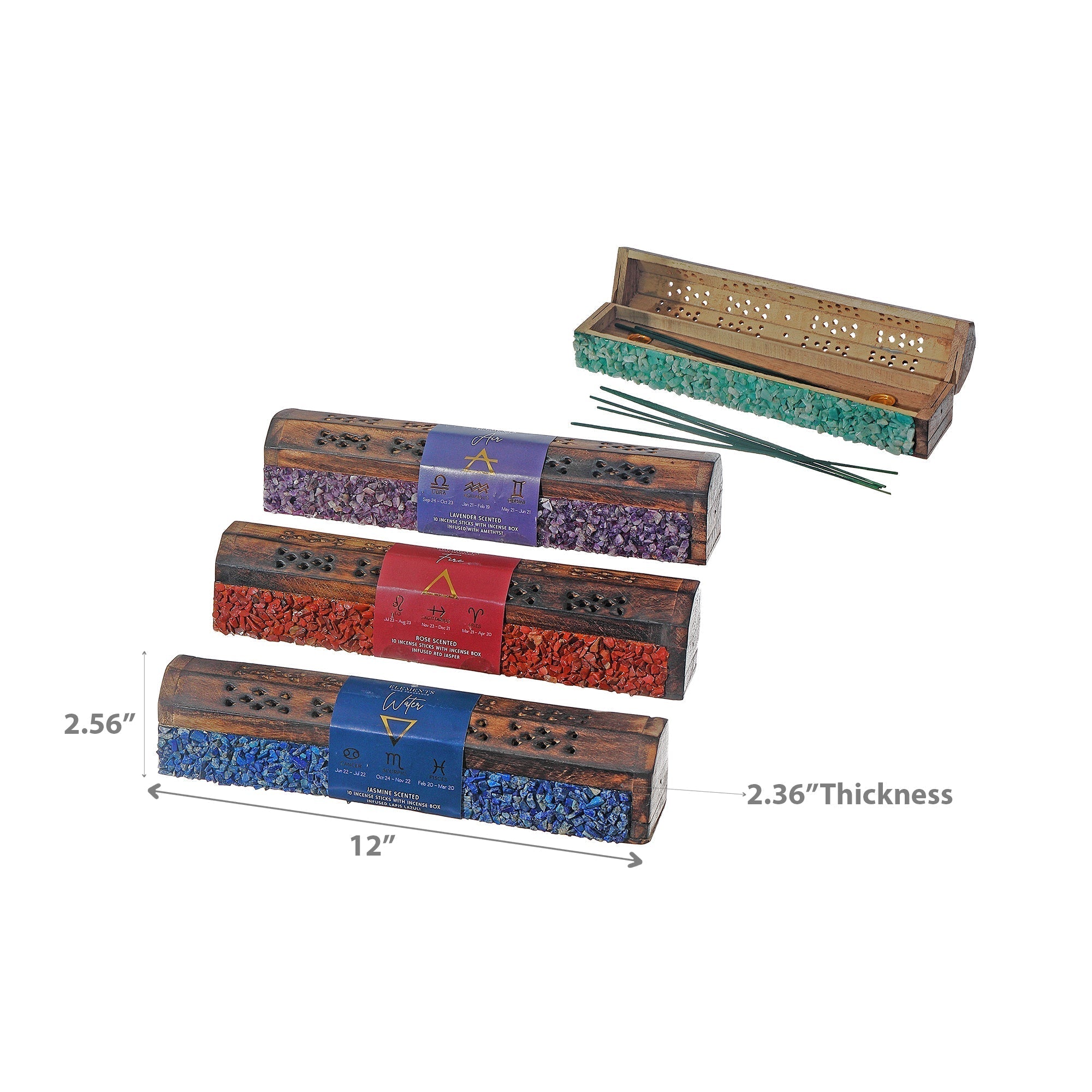 Element Wooden Box with 10 Incense Sticks Assorted, Aromatherapy Gift Set, Home Fragrance, Set of 4