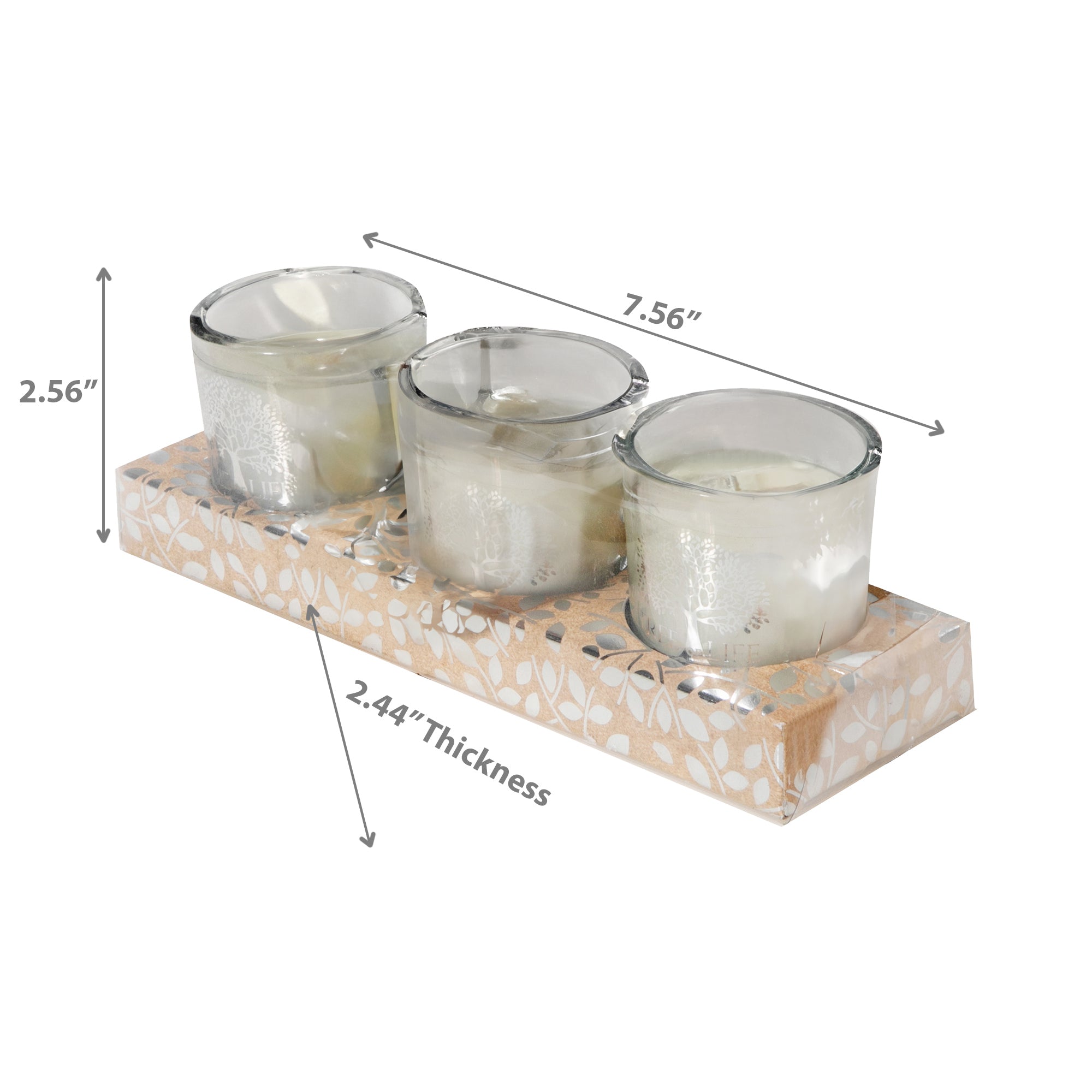 Tree Of Life Set Of 3 Scented Candles In Short Glass, Home Fragrance Gift Set