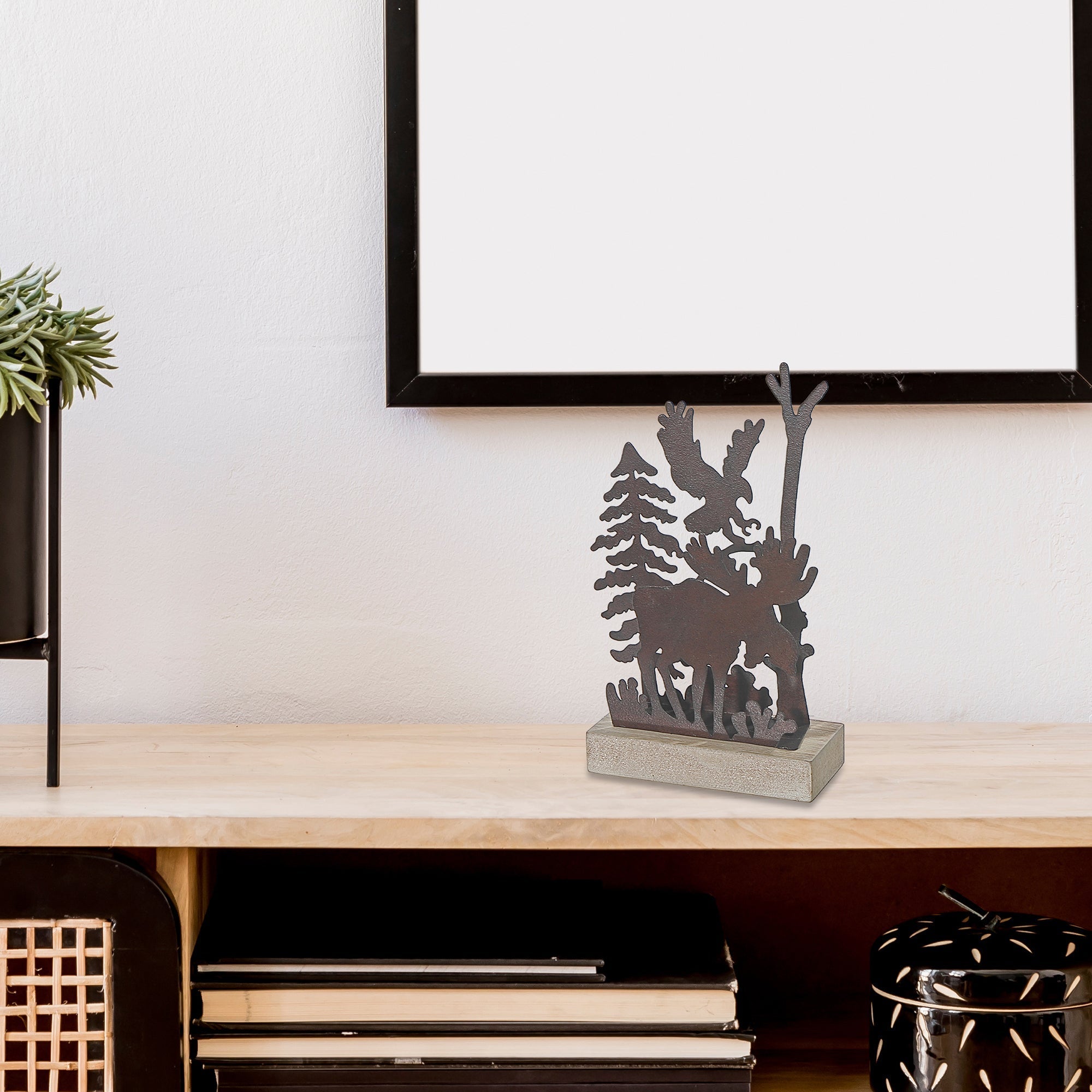 Metal And Wood Table Décor Moose Small, Small Moose Figurine, Metal And Wood Table Accent, Cabin Decor