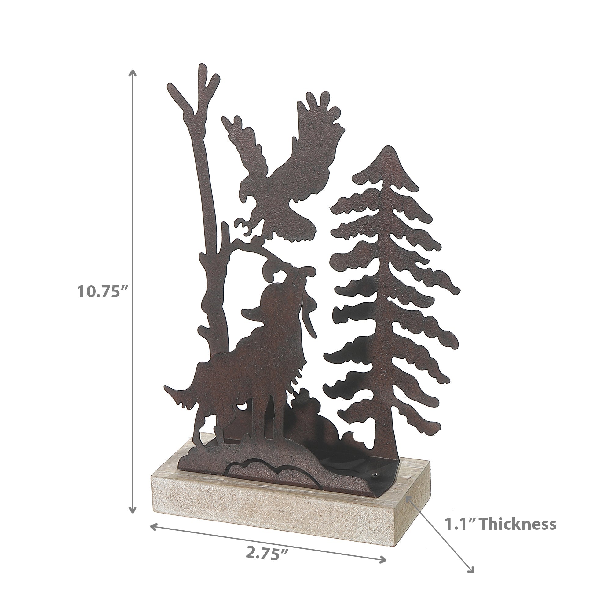 Metal And Wood Table Décor Wolf Large, Large Wolf Figurine, Metal And Wood Tabletop Decor, Rustic Wildlife Accent