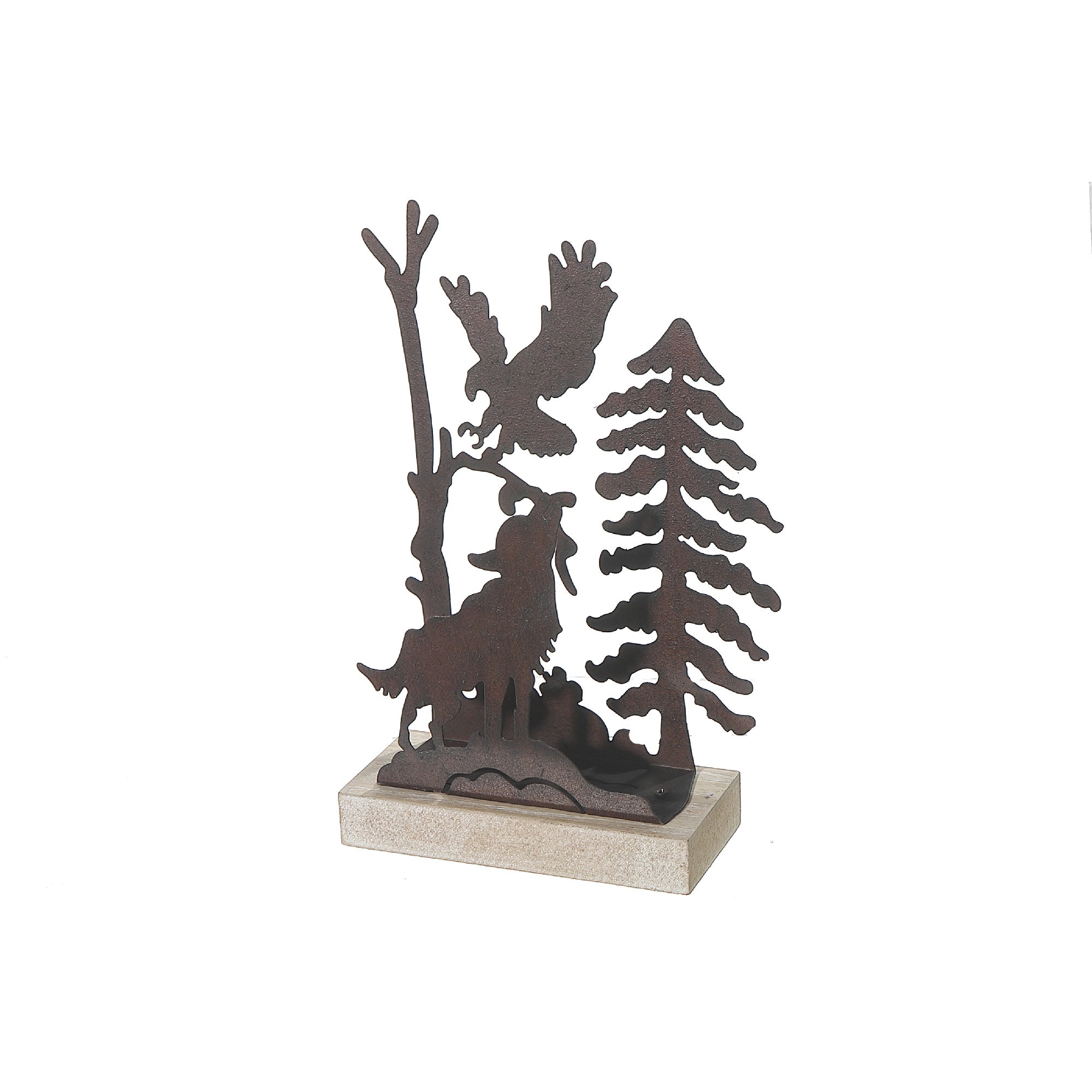 Metal And Wood Table Décor Wolf Large, Large Wolf Figurine, Metal And Wood Tabletop Decor, Rustic Wildlife Accent