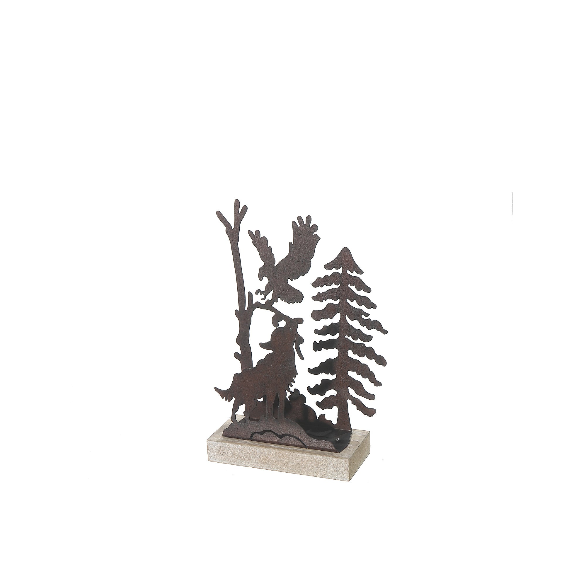 Metal And Wood Table Décor Wolf Small, Small Wolf Figurine, Metal And Wood Table Decor, Wildlife Accent Piece