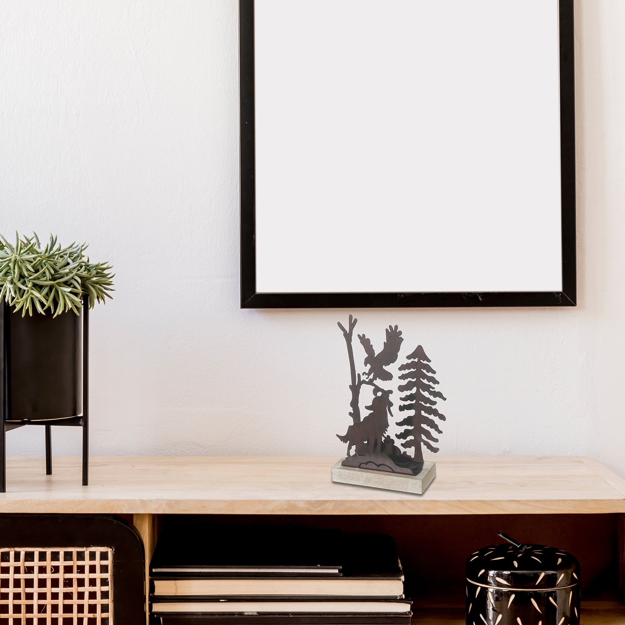 Metal And Wood Table Décor Wolf Small, Small Wolf Figurine, Metal And Wood Table Decor, Wildlife Accent Piece