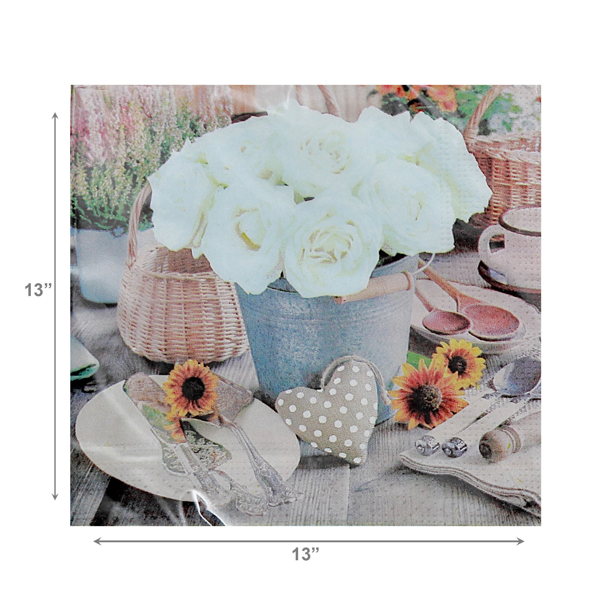 20-Pack 3-Ply Luncheon Napkins with White Rose Arrangement - Set of 6
