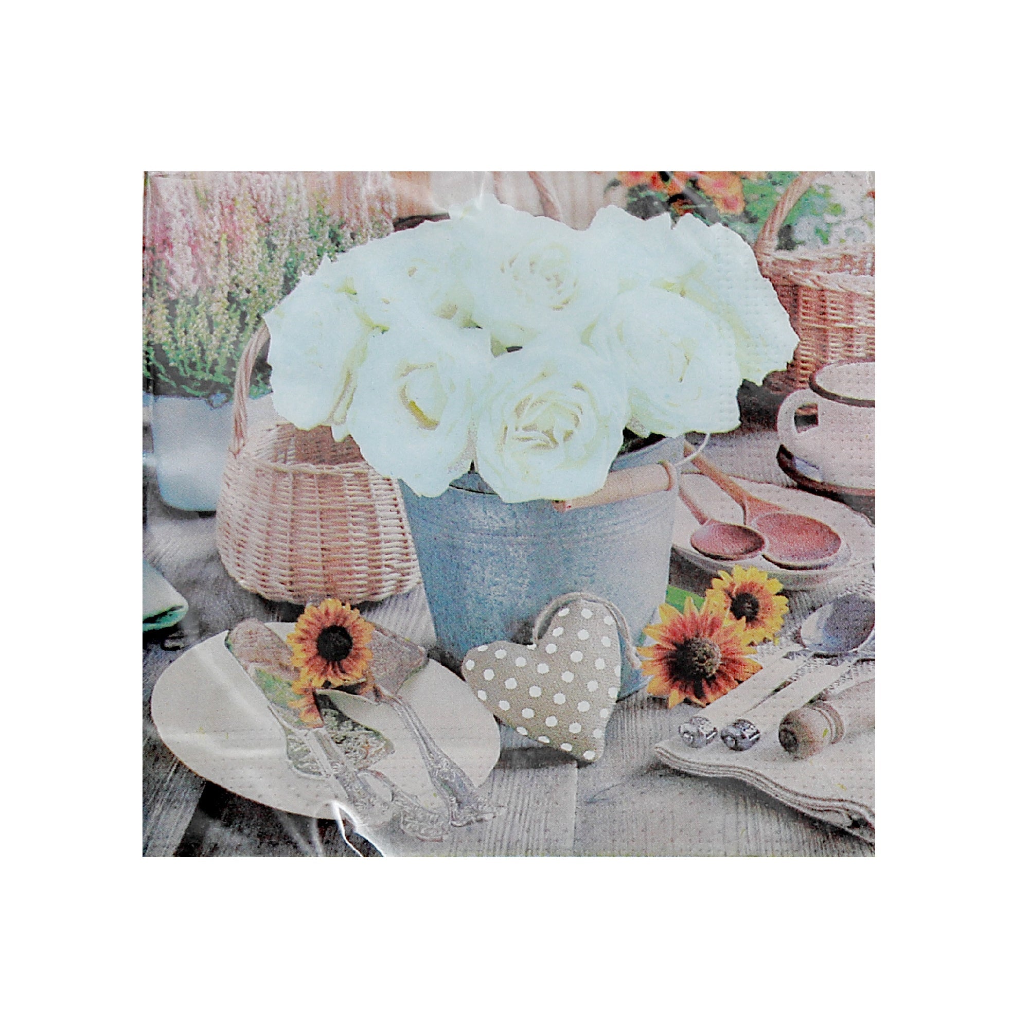 20-Pack 3-Ply Luncheon Napkins with White Rose Arrangement - Set of 6