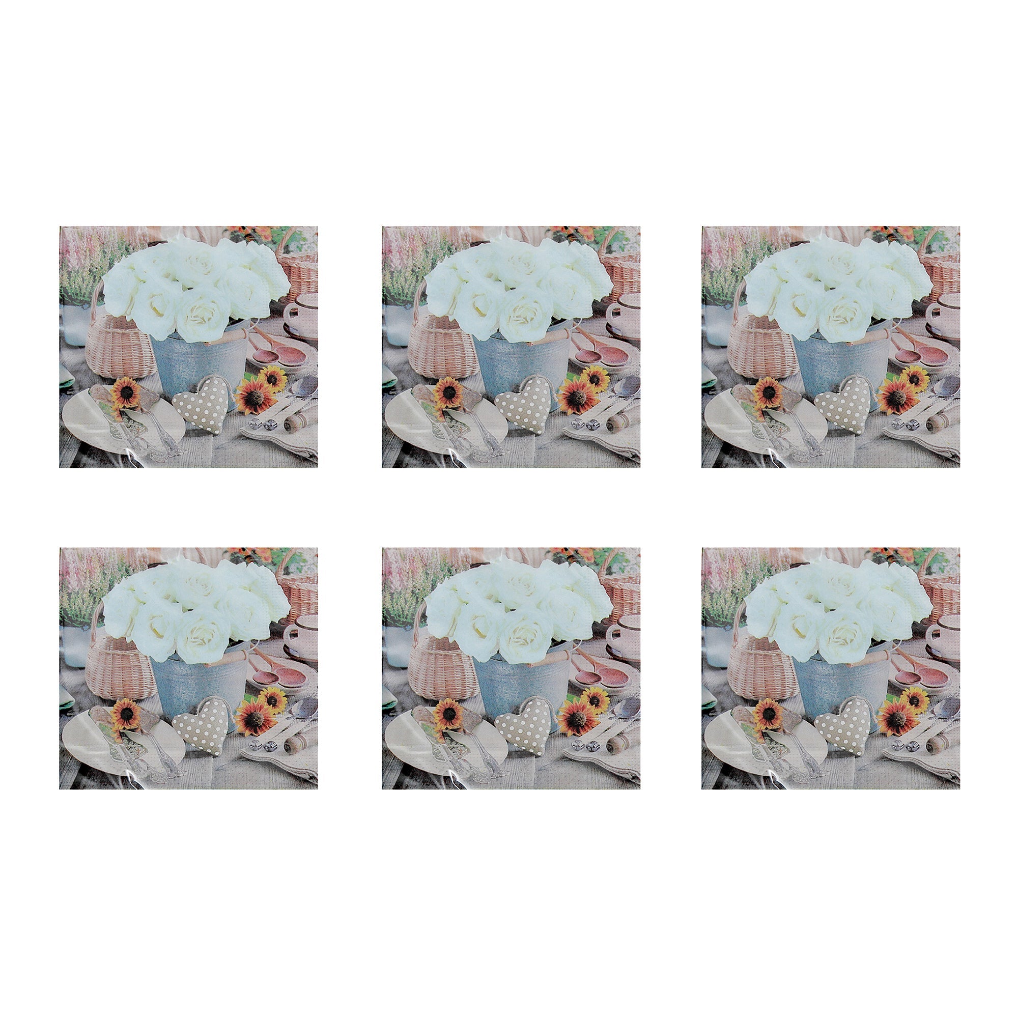 20-Pack 3-Ply Luncheon Napkins with White Rose Arrangement - Set of 6