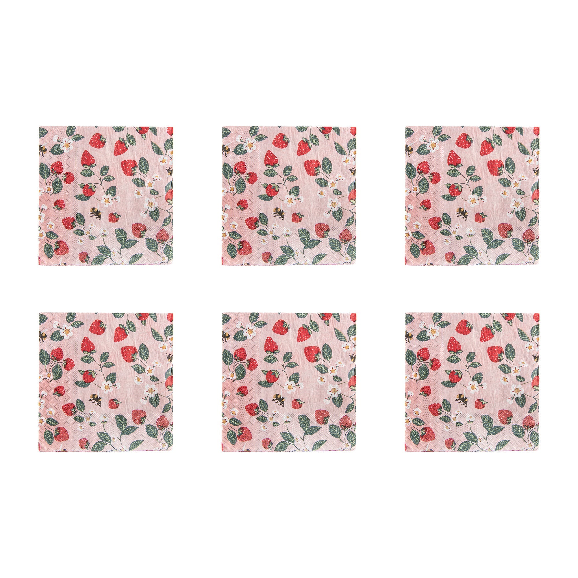 20-Pack 3-Ply Luncheon Napkins Featuring Strawberry Patch - Set of 6