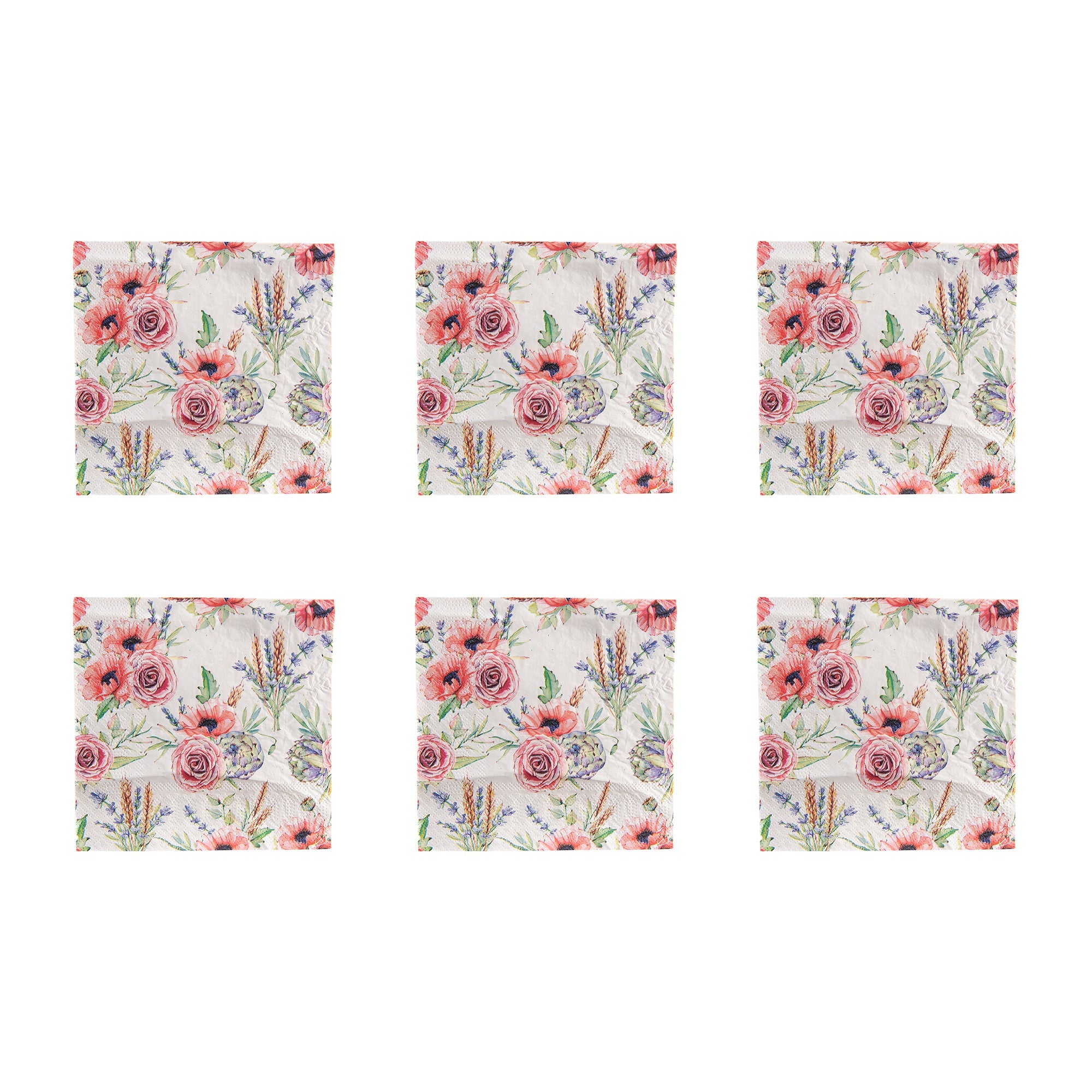 20-Pack 3-Ply Luncheon Napkins with Floral Bouquets - Set of 6