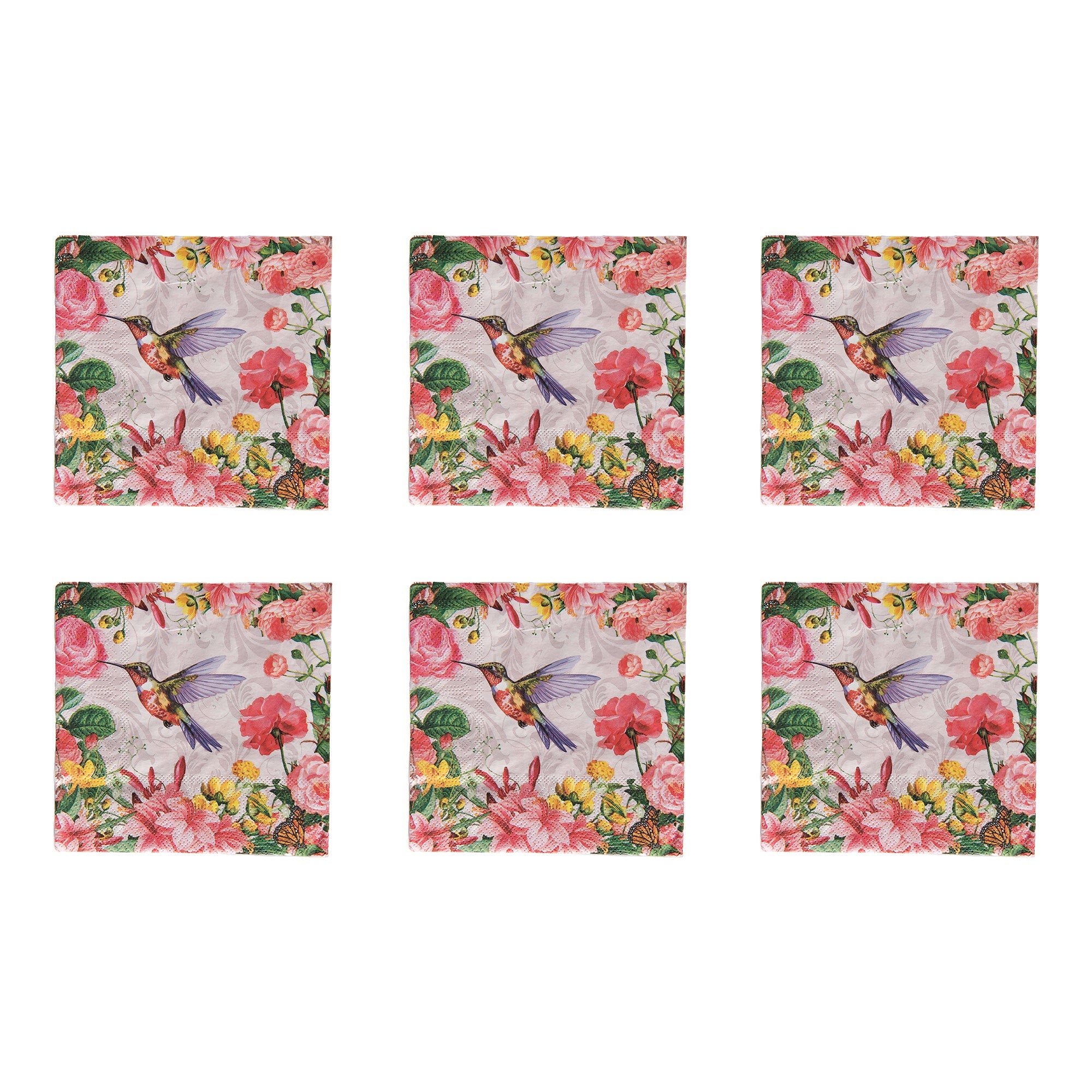20-Pack 3-Ply Luncheon Napkins Featuring Hummingbird Design - Set of 6