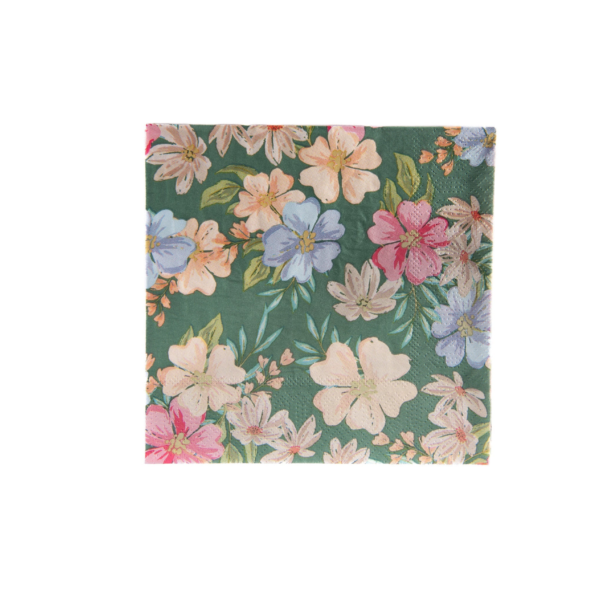 20-Pack 3-Ply Luncheon Napkins, Floral on Green Background - Set of 6