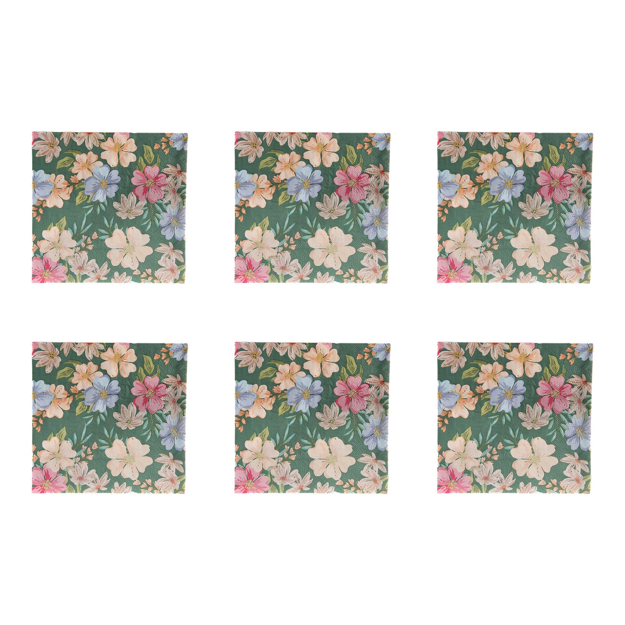 20-Pack 3-Ply Luncheon Napkins, Floral on Green Background - Set of 6