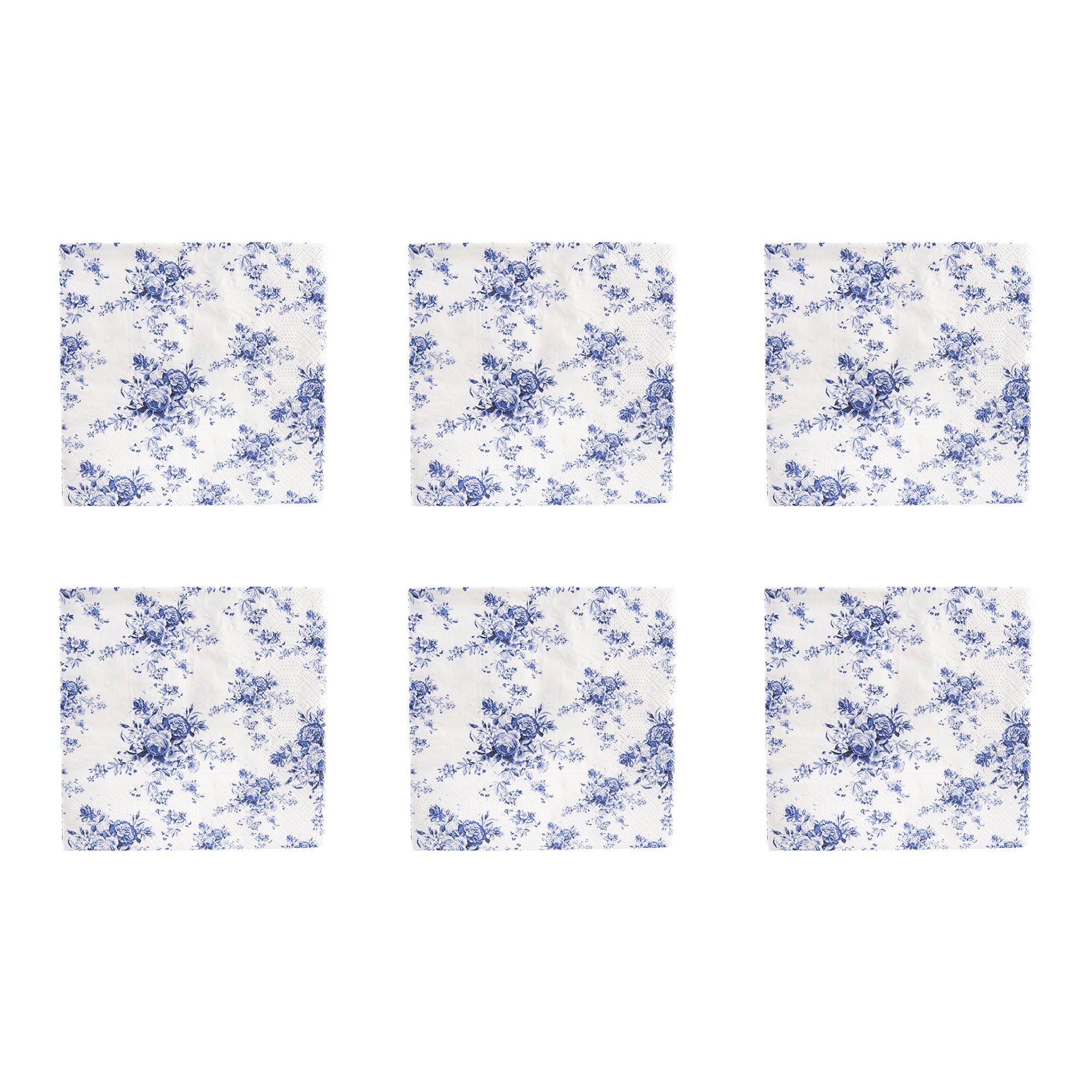 20-Pack 3-Ply Luncheon Napkins with Blue Vintage Floral Design - Set of 6