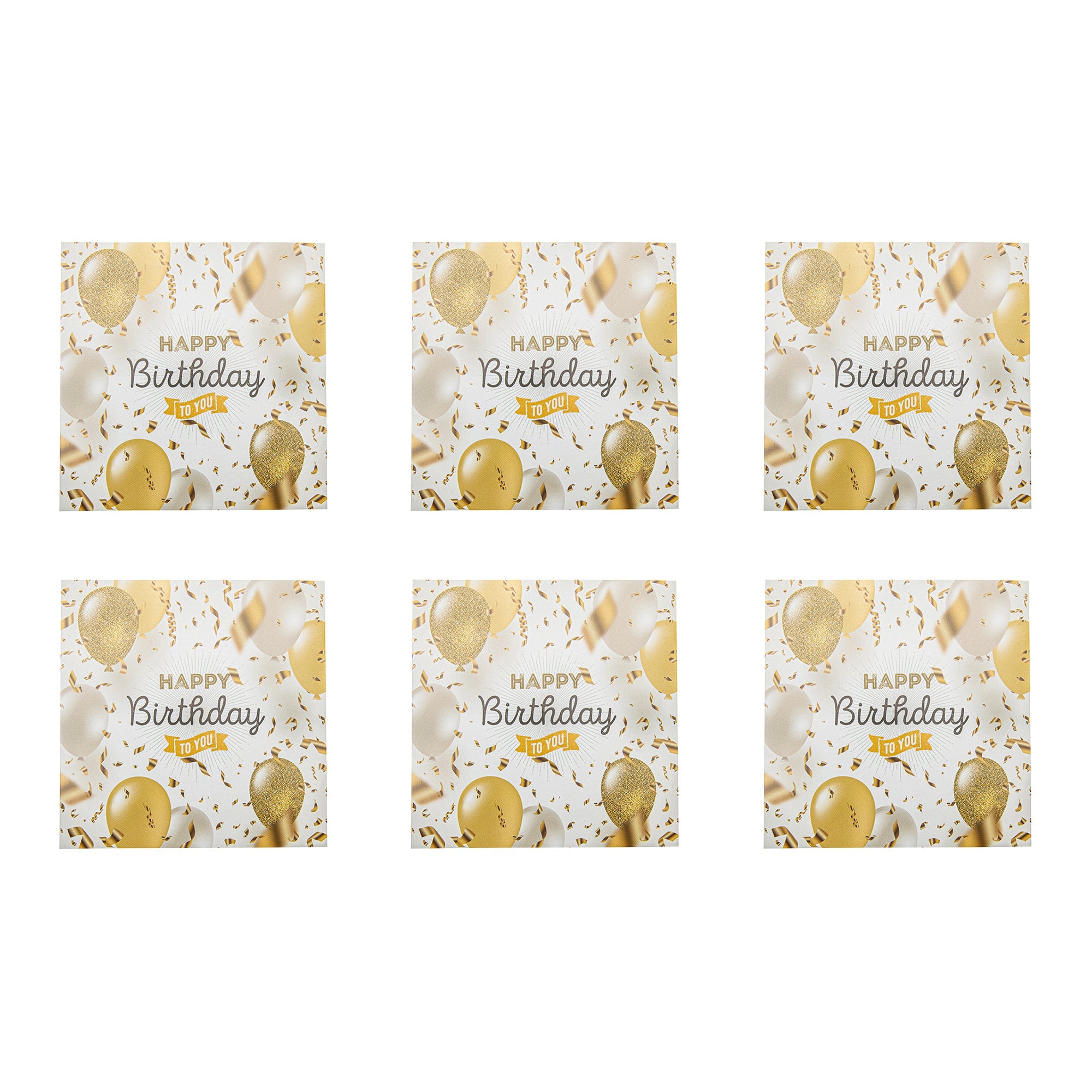 20-Pack 3-Ply Happy Birthday Gold Balloons Luncheon Napkins - Set of 6