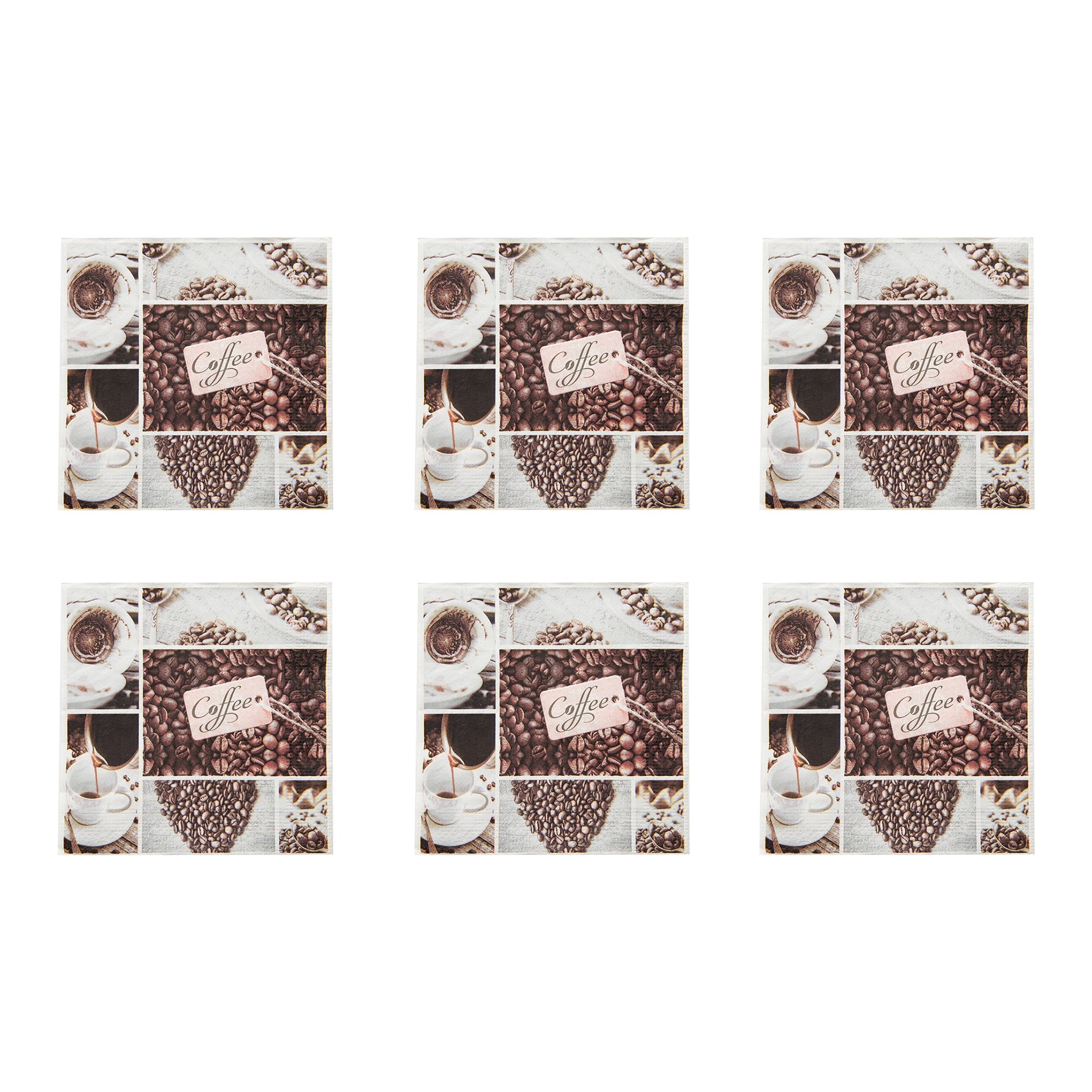 20-Pack 3-Ply Luncheon Napkins with Coffee Beans Design - Set of 6