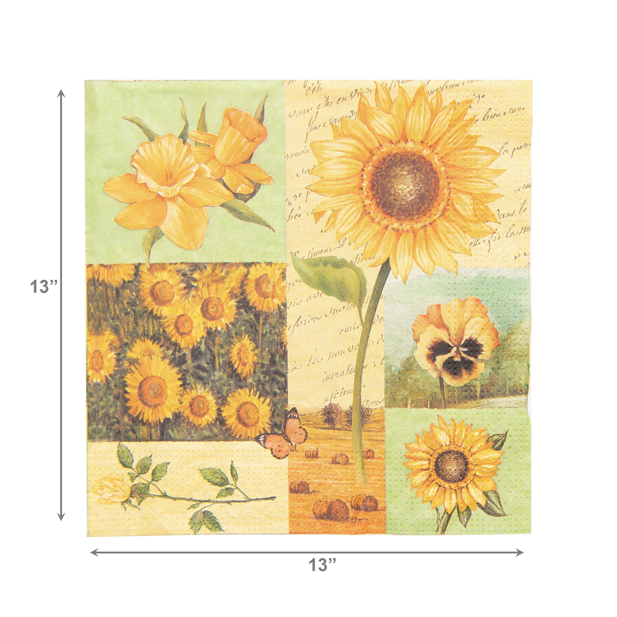 20-Pack 3-Ply Luncheon Napkins with Yellow Sunflower Design - Set of 6