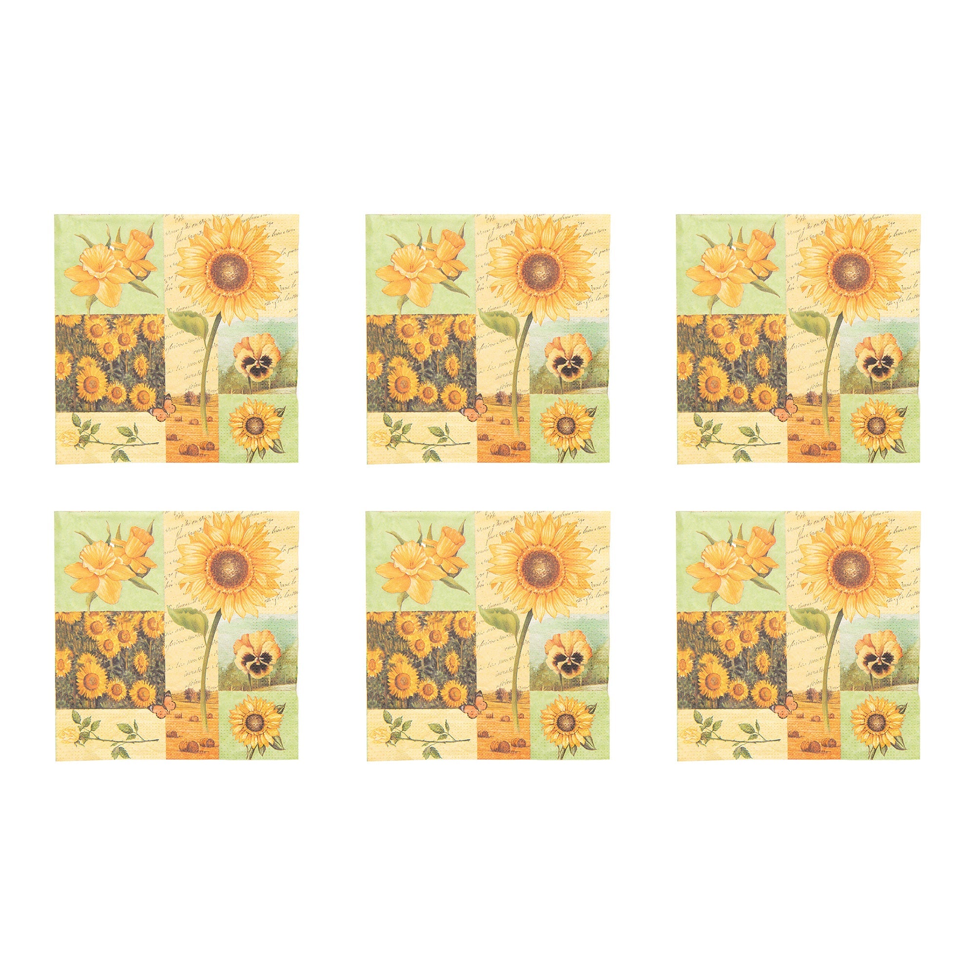 20-Pack 3-Ply Luncheon Napkins with Yellow Sunflower Design - Set of 6