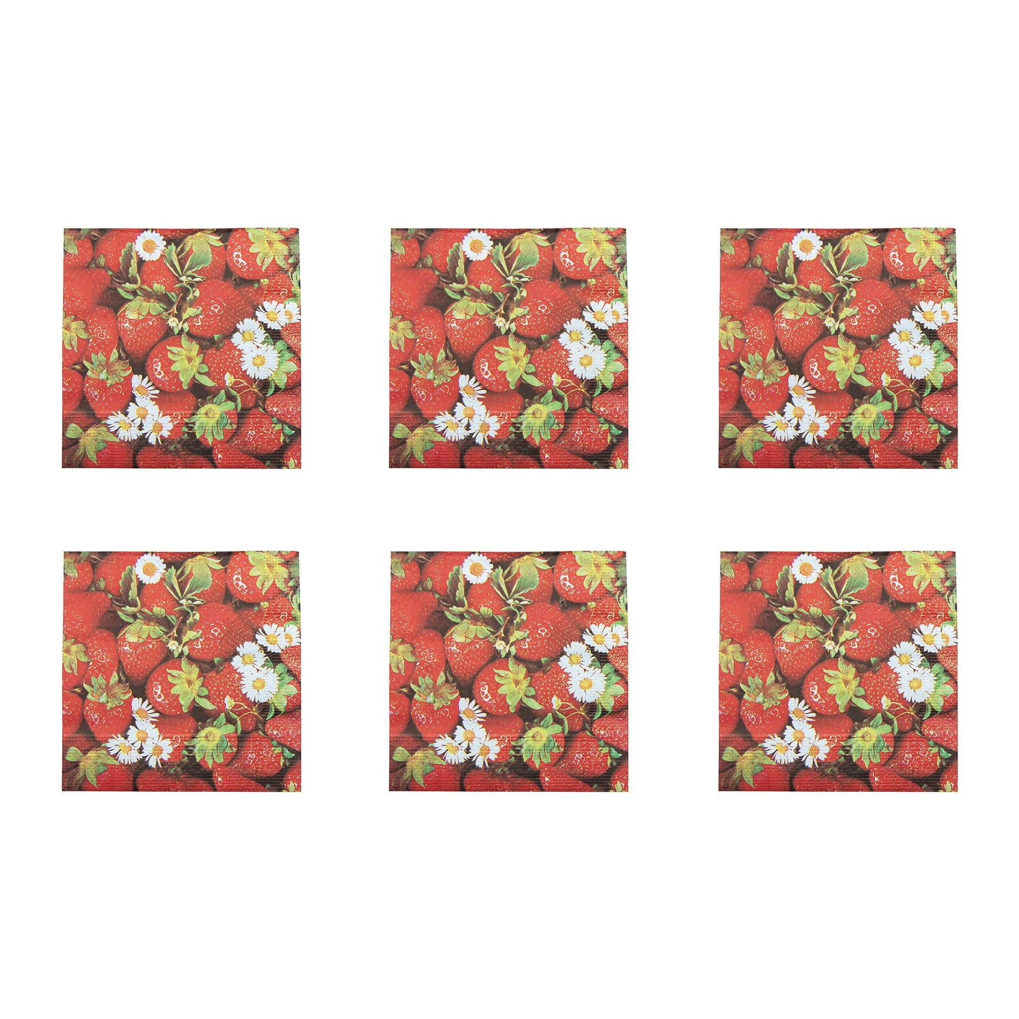 20-Pack 3-Ply Luncheon Napkins Featuring Strawberries & Daisies - Set of 6